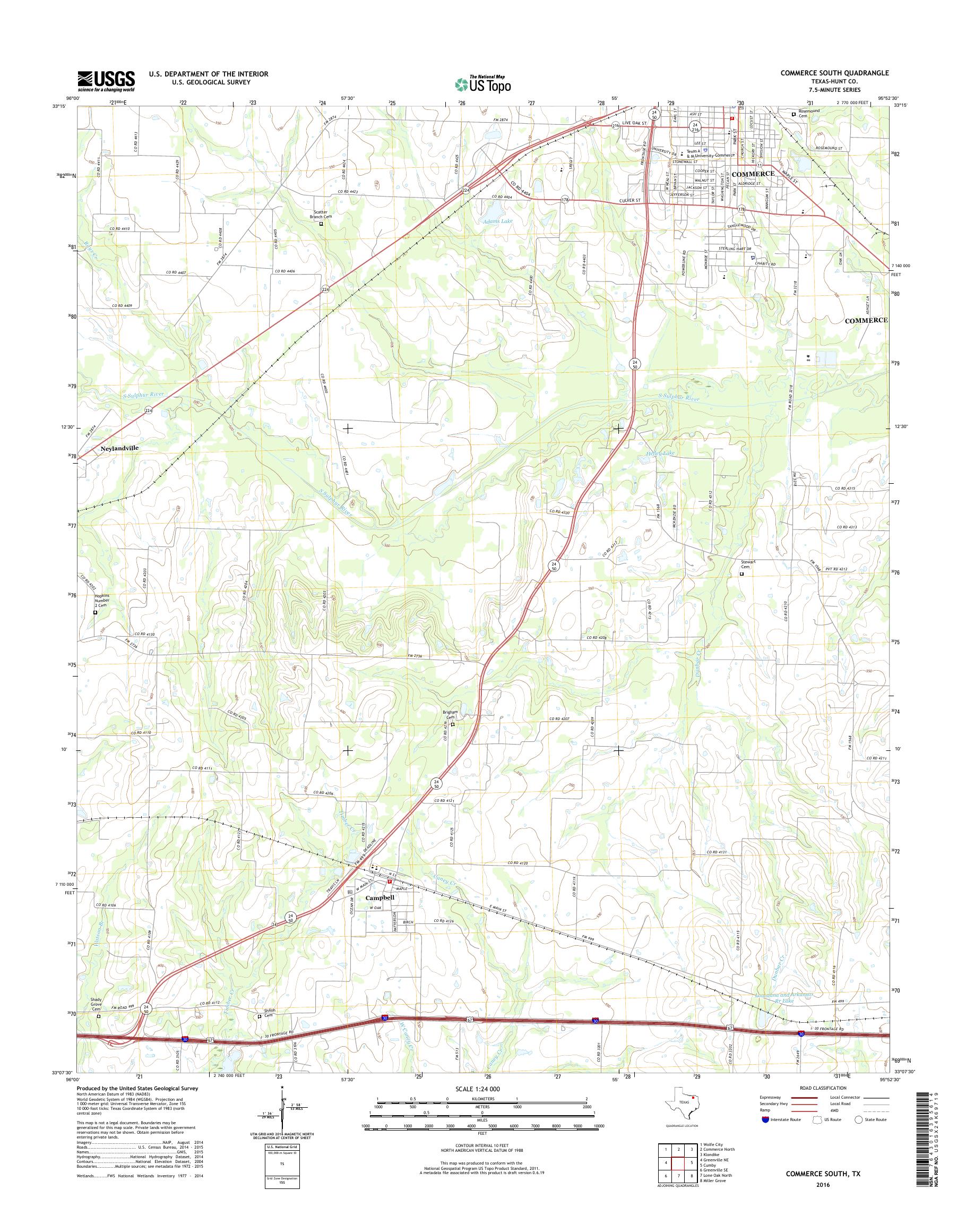 MyTopo Commerce South, Texas USGS Quad Topo Map