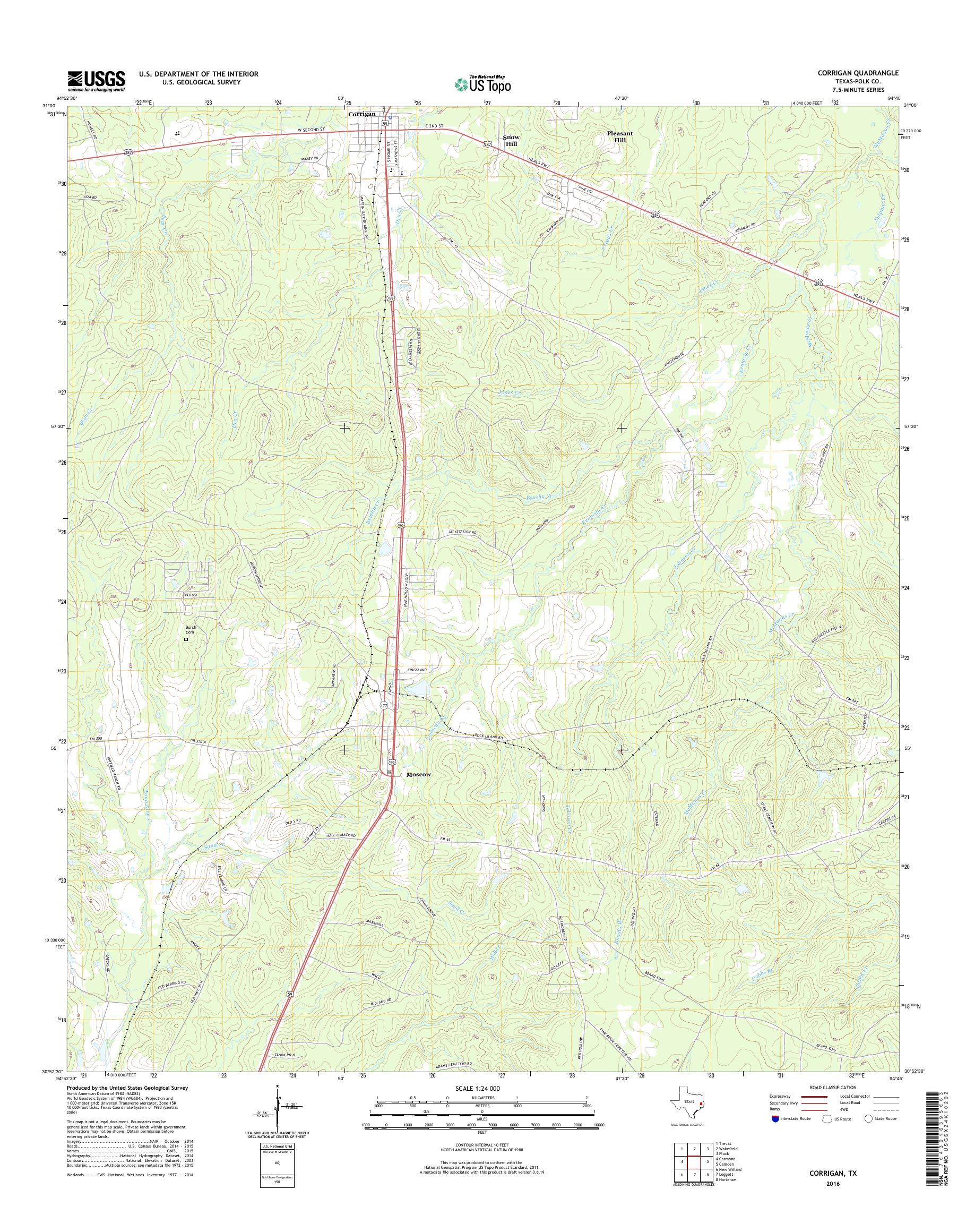 MyTopo Corrigan, Texas USGS Quad Topo Map