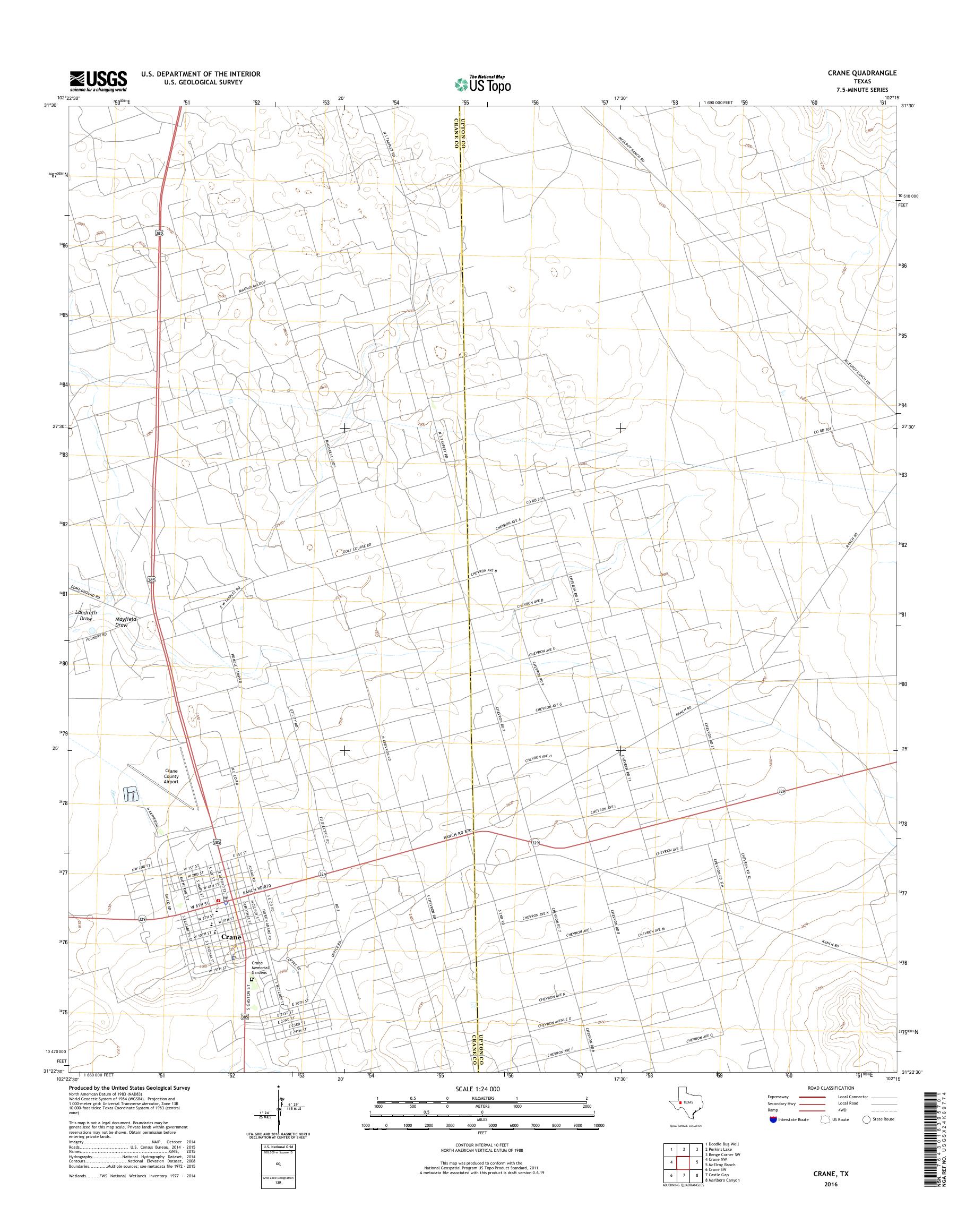 MyTopo Crane, Texas USGS Quad Topo Map