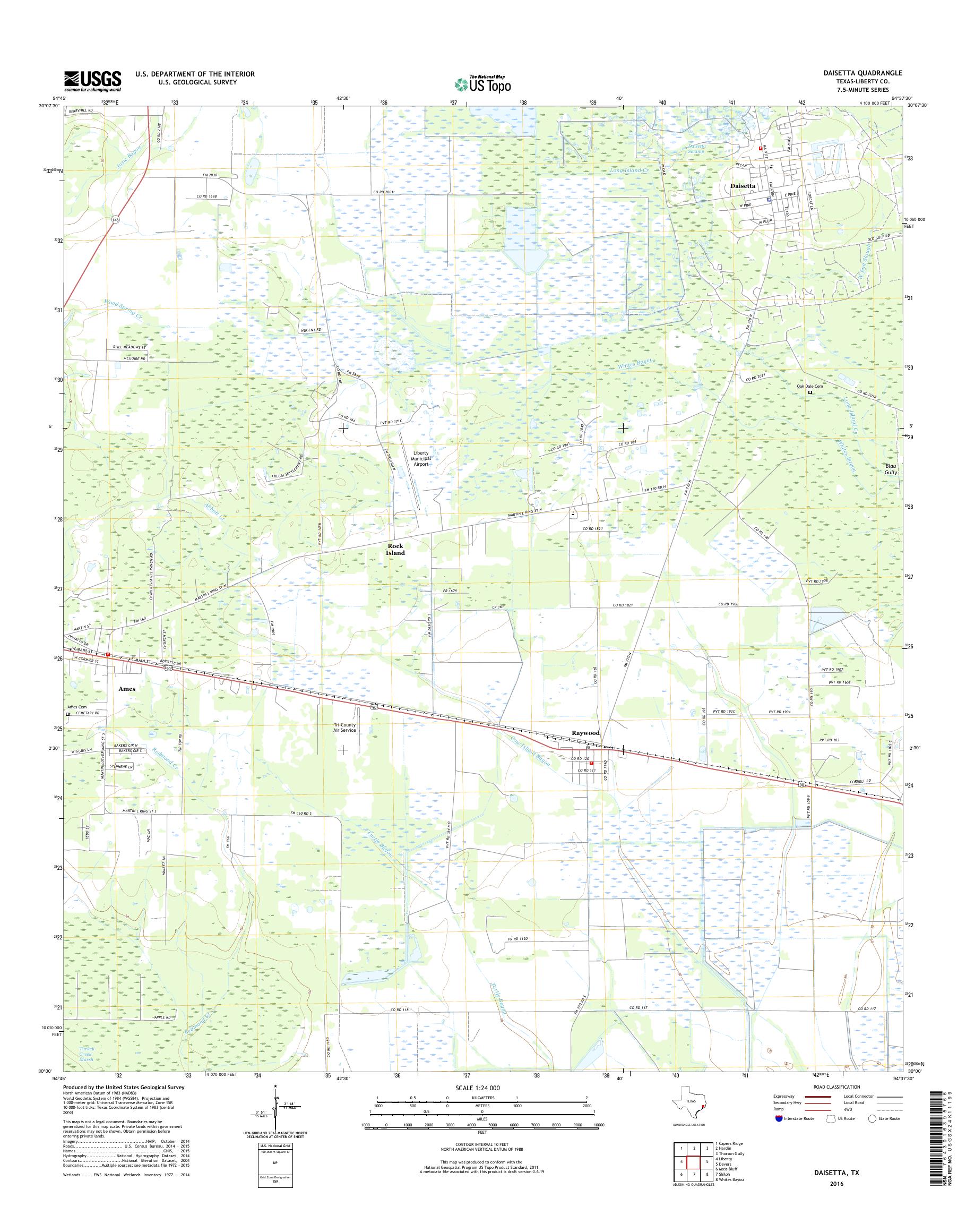 MyTopo Daisetta, Texas USGS Quad Topo Map