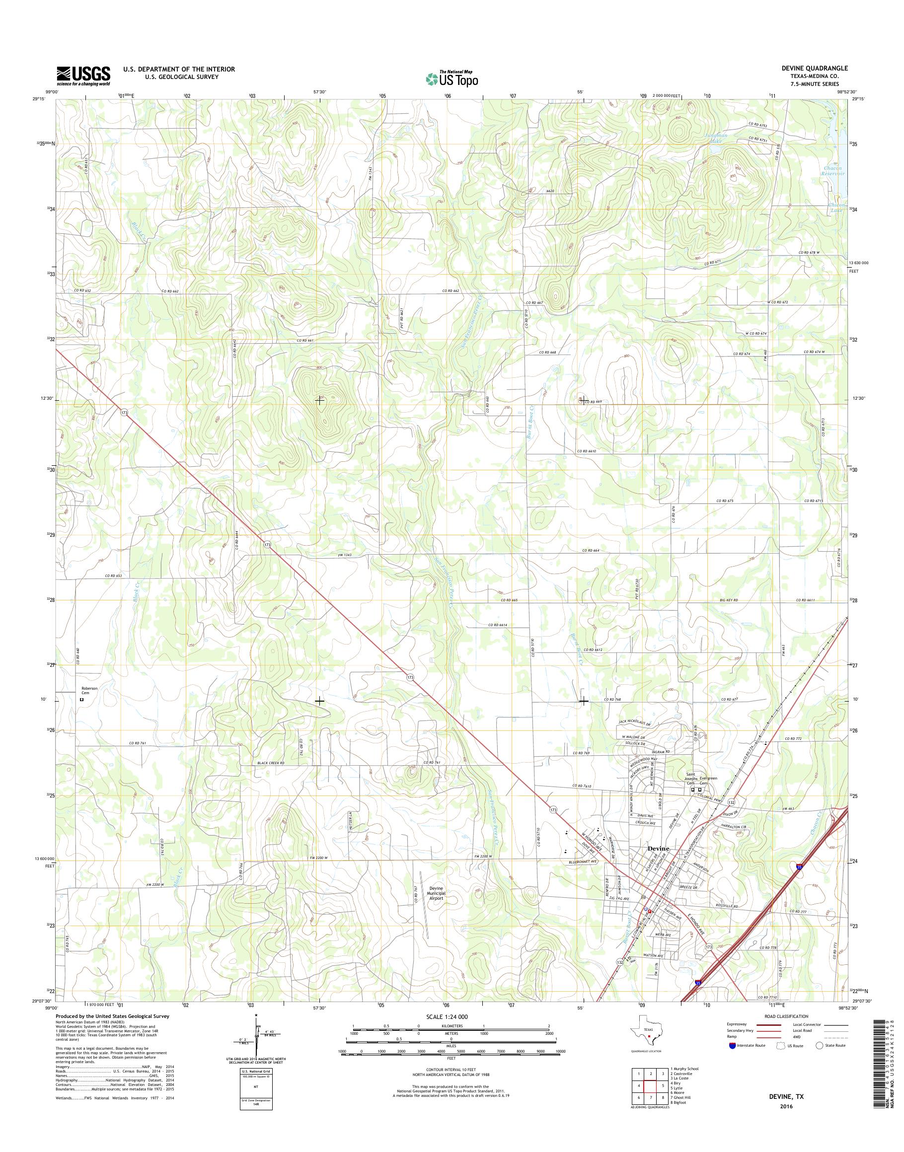 MyTopo Devine, Texas USGS Quad Topo Map