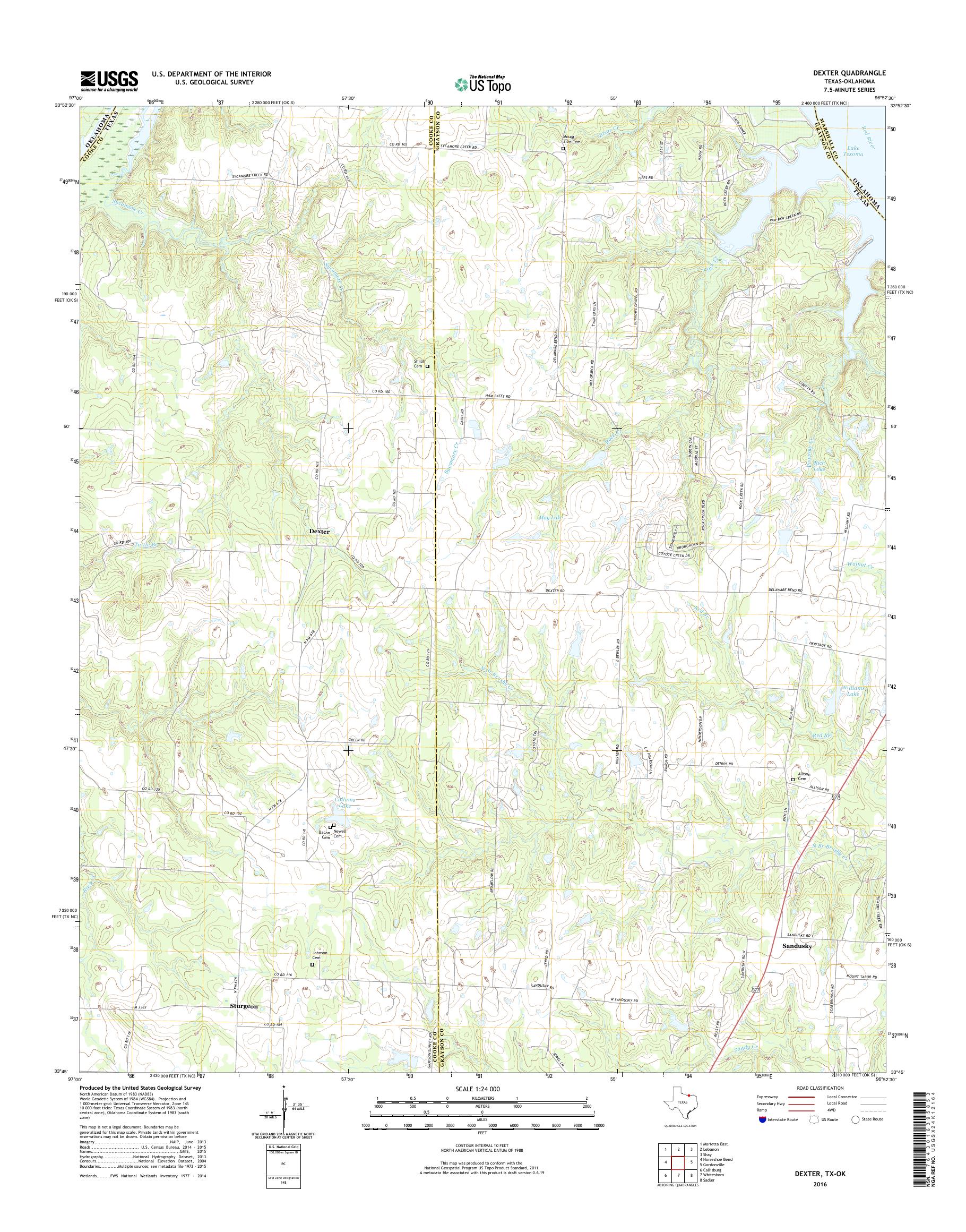 MyTopo Dexter, Texas USGS Quad Topo Map