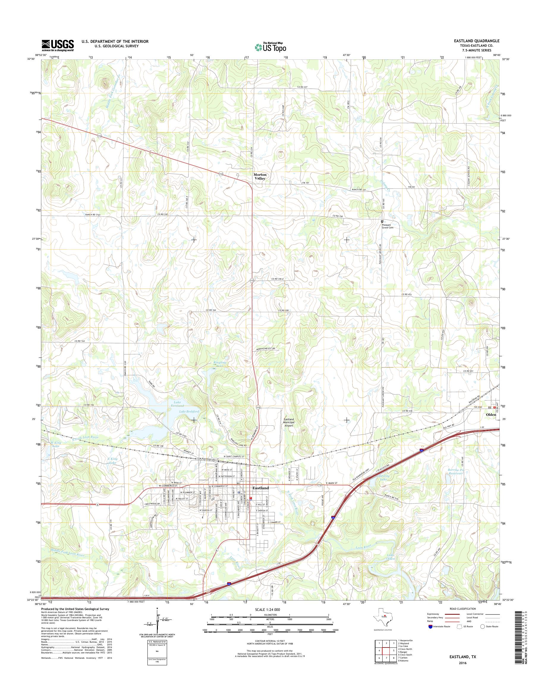 MyTopo Eastland, Texas USGS Quad Topo Map