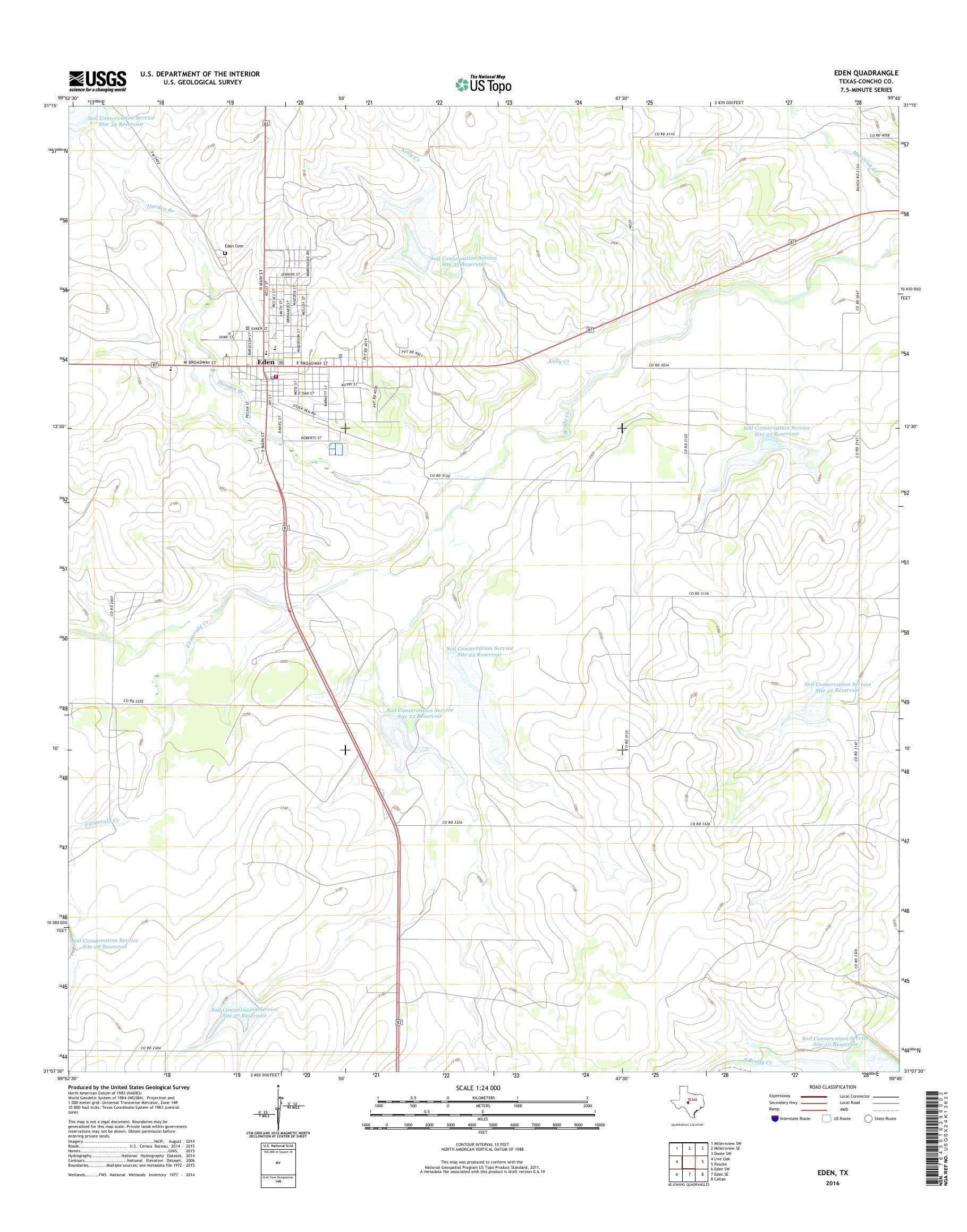 MyTopo Eden, Texas USGS Quad Topo Map
