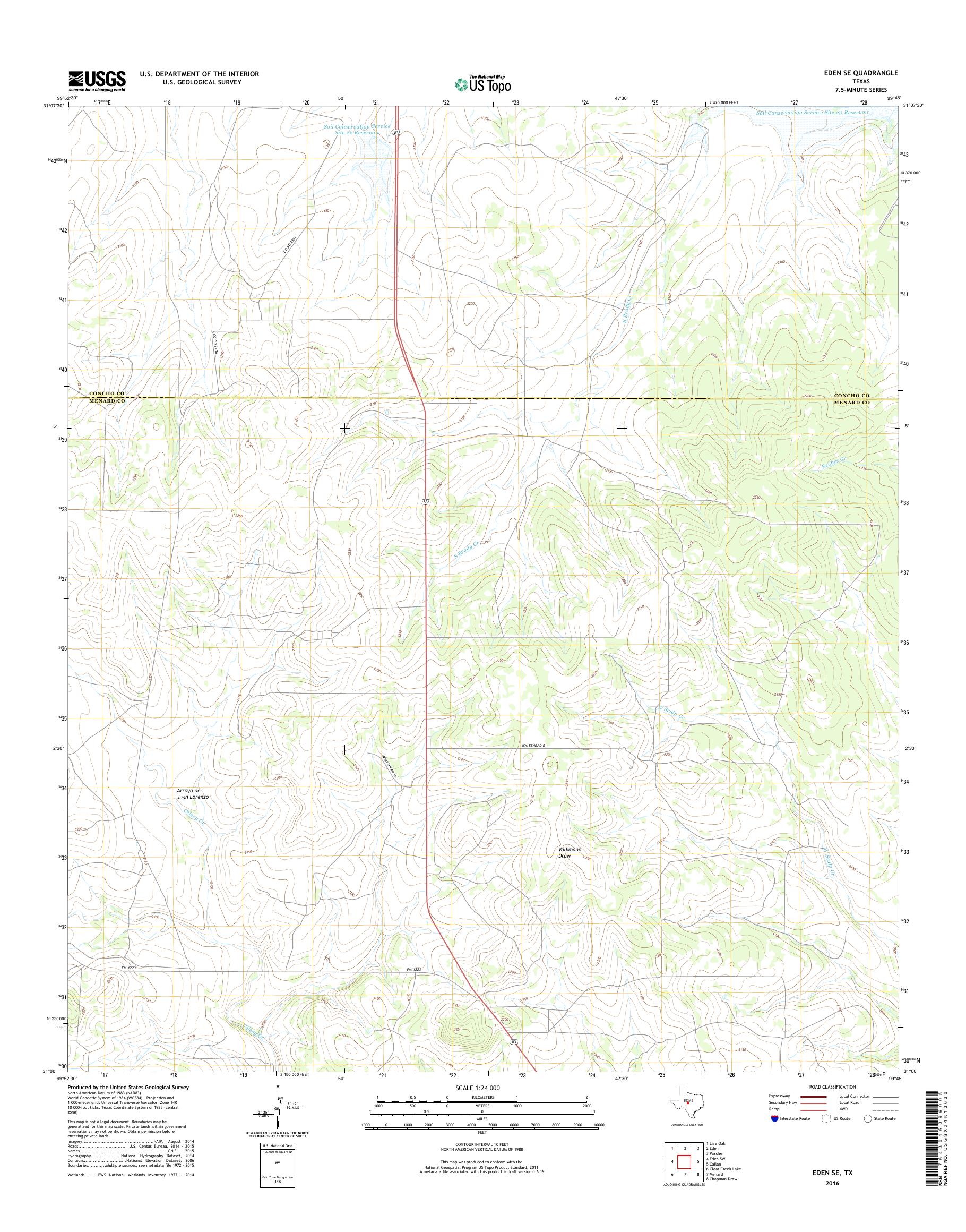 MyTopo Eden SE, Texas USGS Quad Topo Map