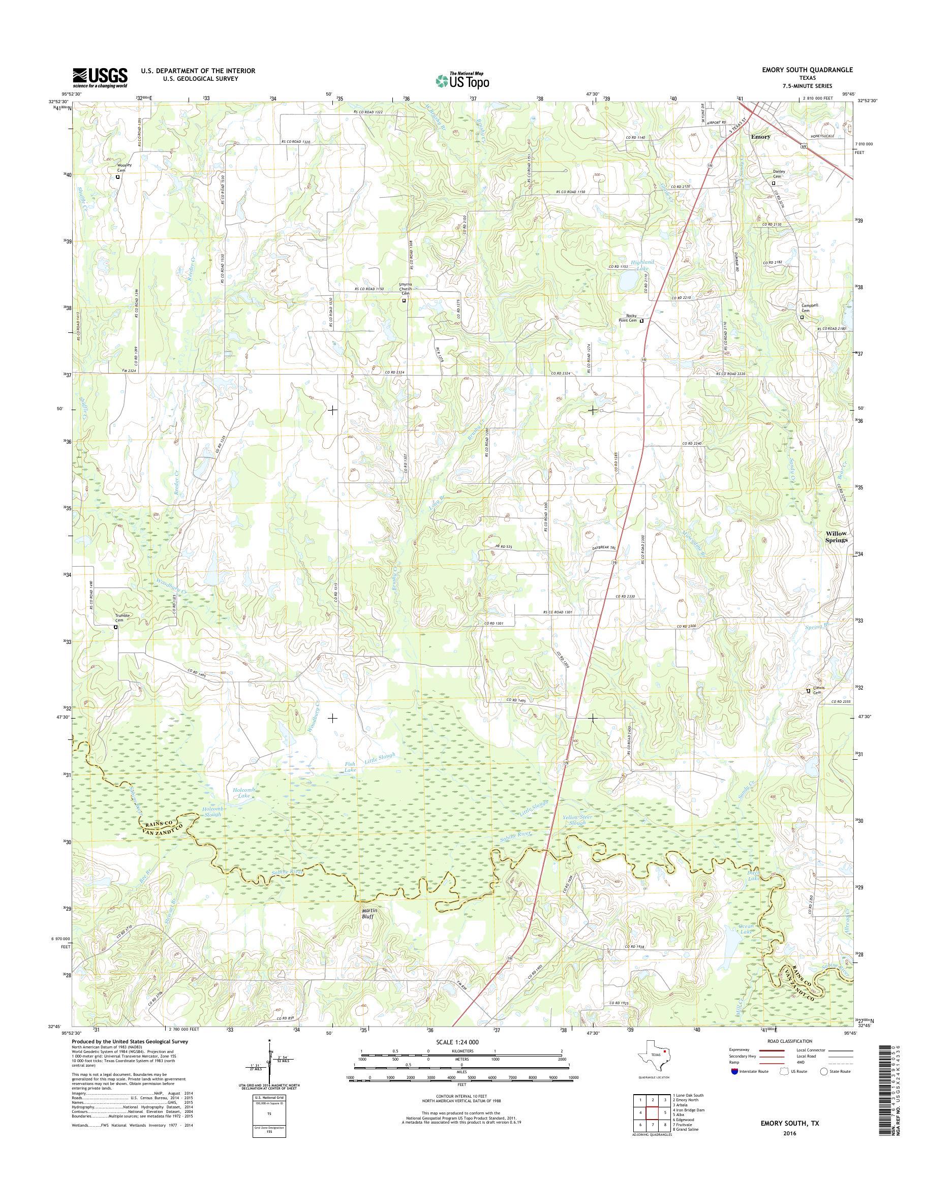 MyTopo Emory South, Texas USGS Quad Topo Map