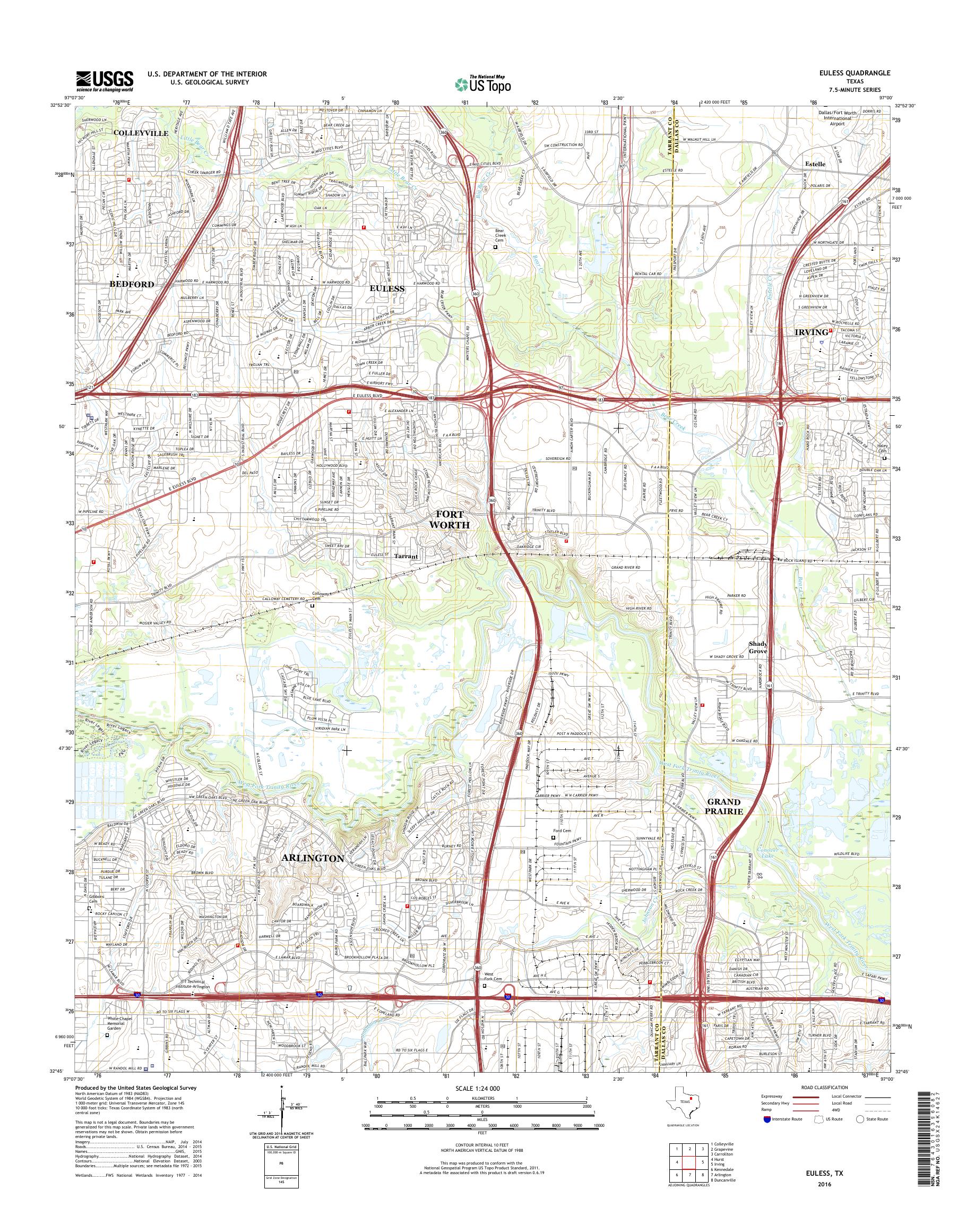 MyTopo Euless, Texas USGS Quad Topo Map