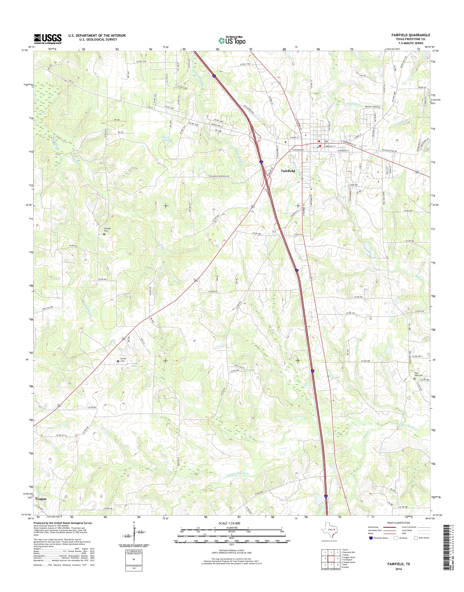 MyTopo Fairfield, Texas USGS Quad Topo Map
