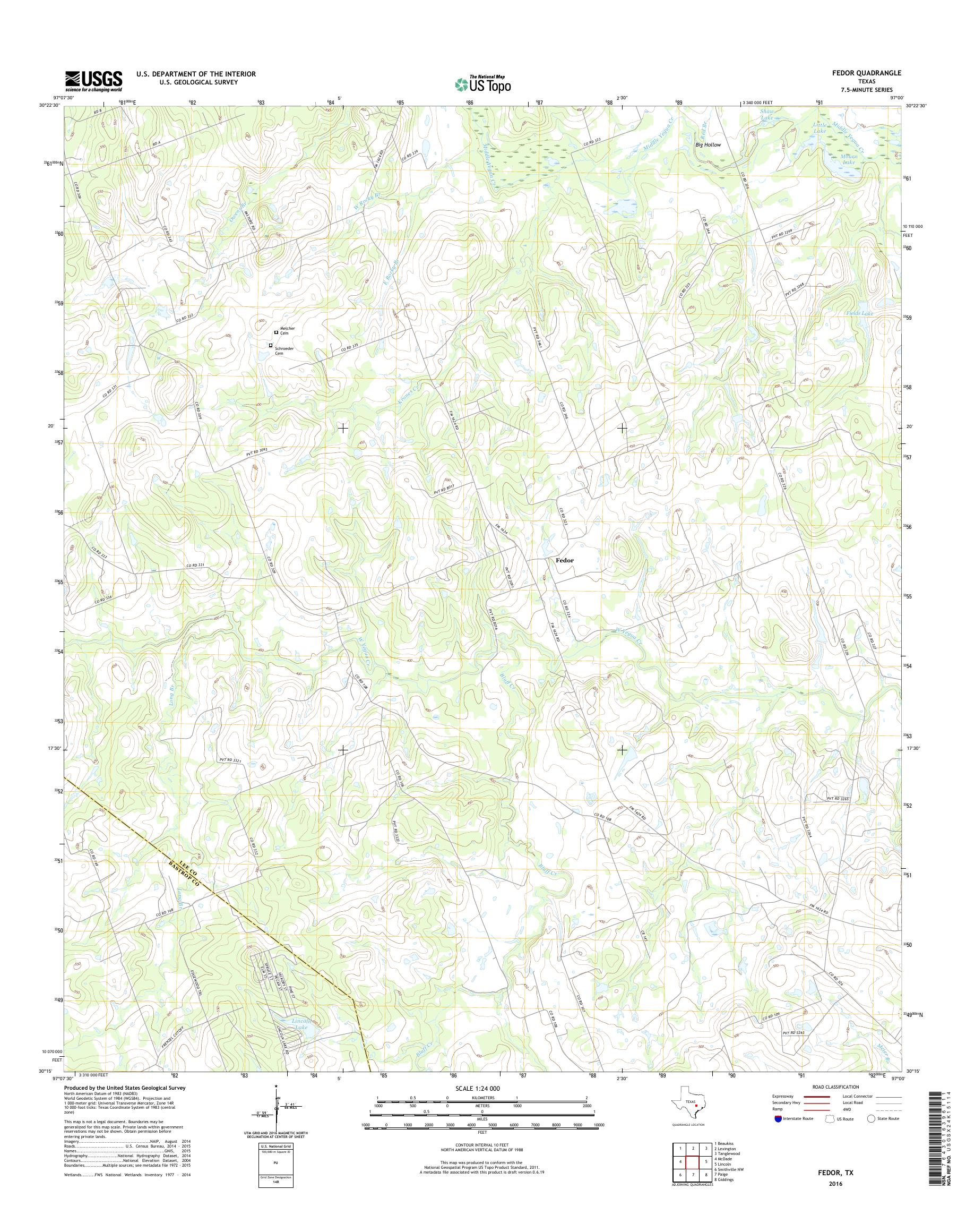 MyTopo Fedor, Texas USGS Quad Topo Map