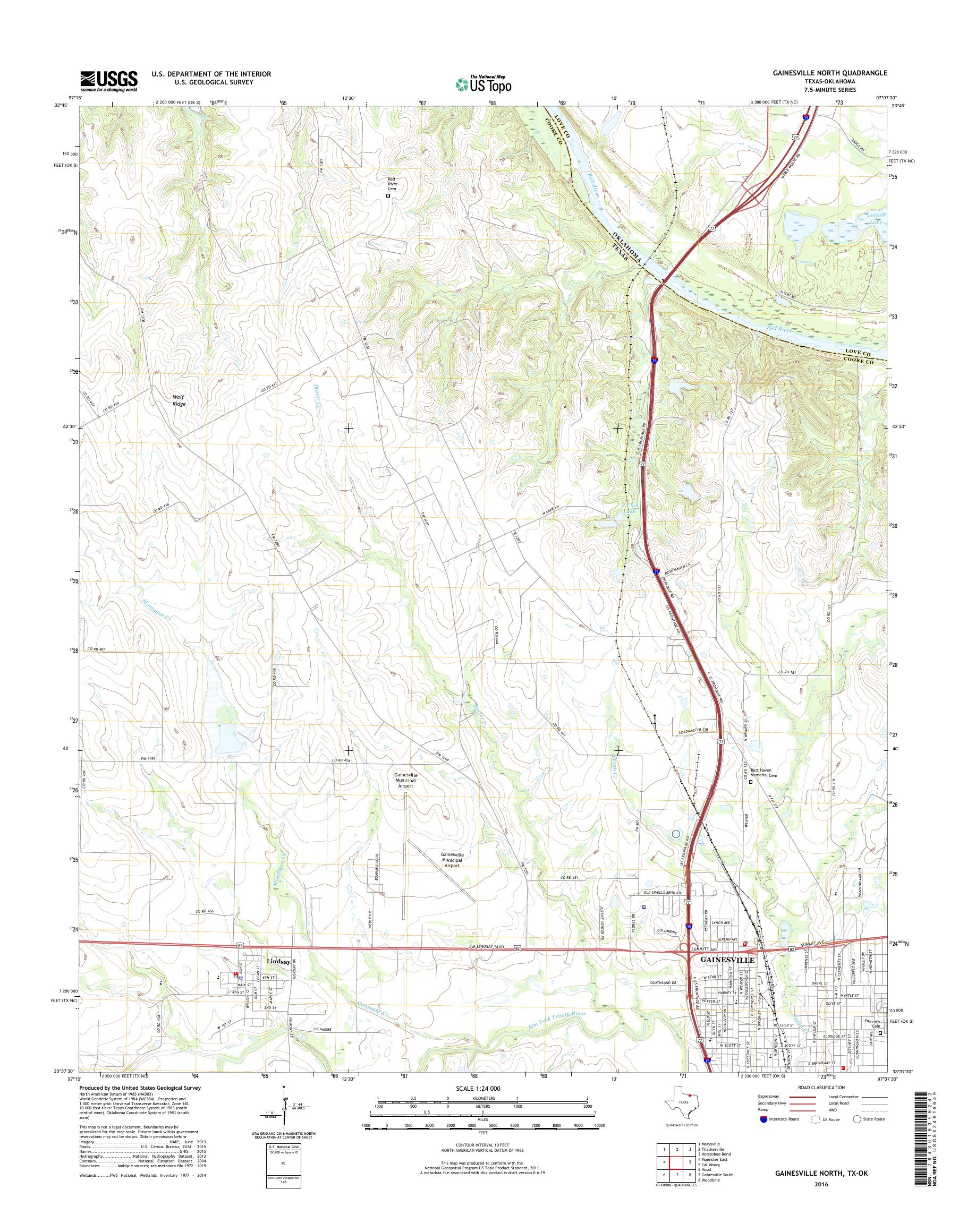 MyTopo Gainesville North, Texas USGS Quad Topo Map