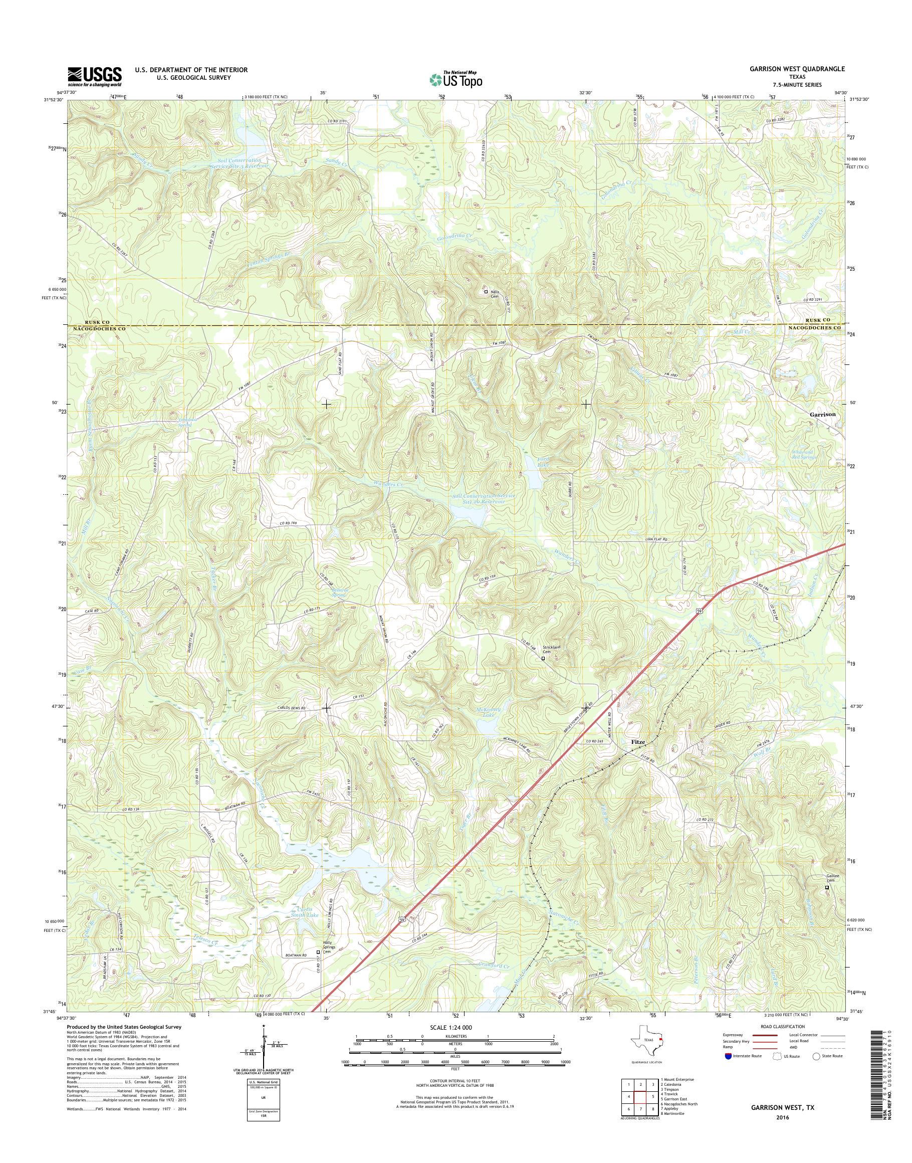 MyTopo Garrison West, Texas USGS Quad Topo Map