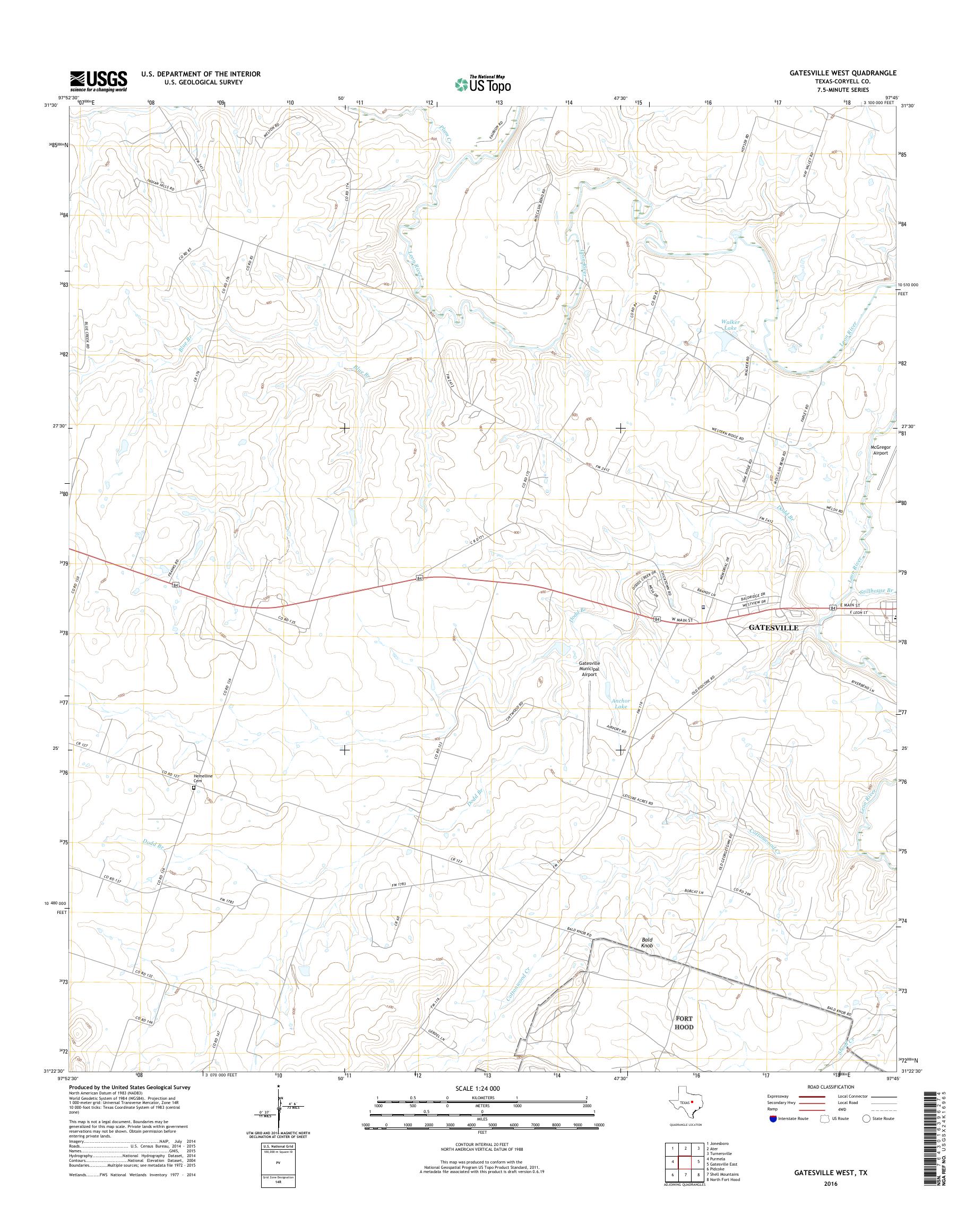 MyTopo Gatesville West, Texas USGS Quad Topo Map