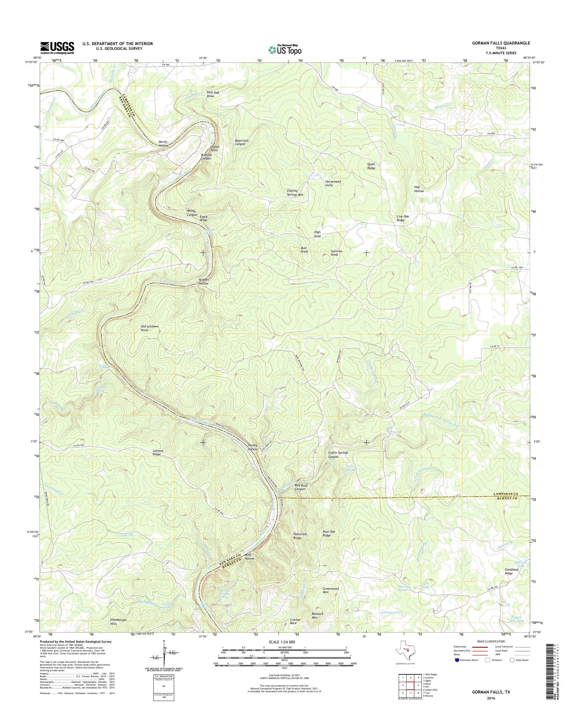MyTopo Gorman Falls, Texas USGS Quad Topo Map
