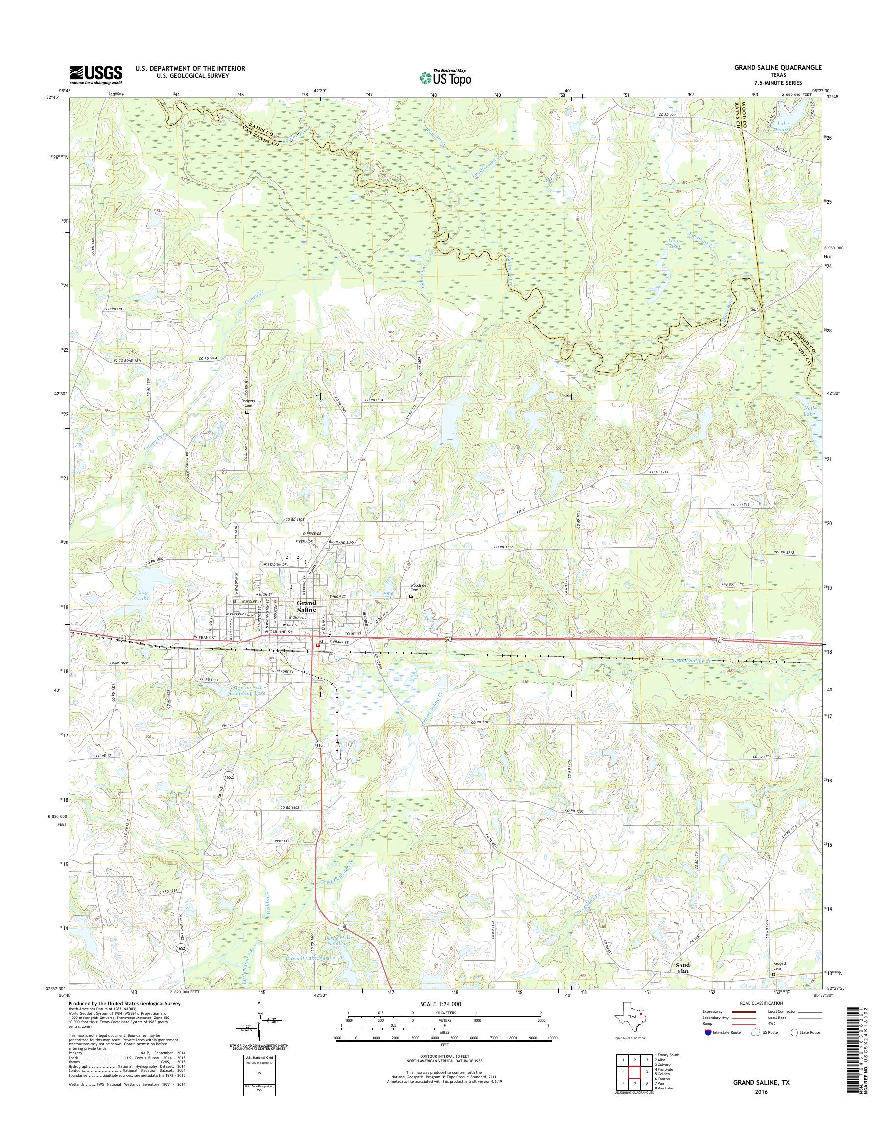 MyTopo Grand Saline, Texas USGS Quad Topo Map