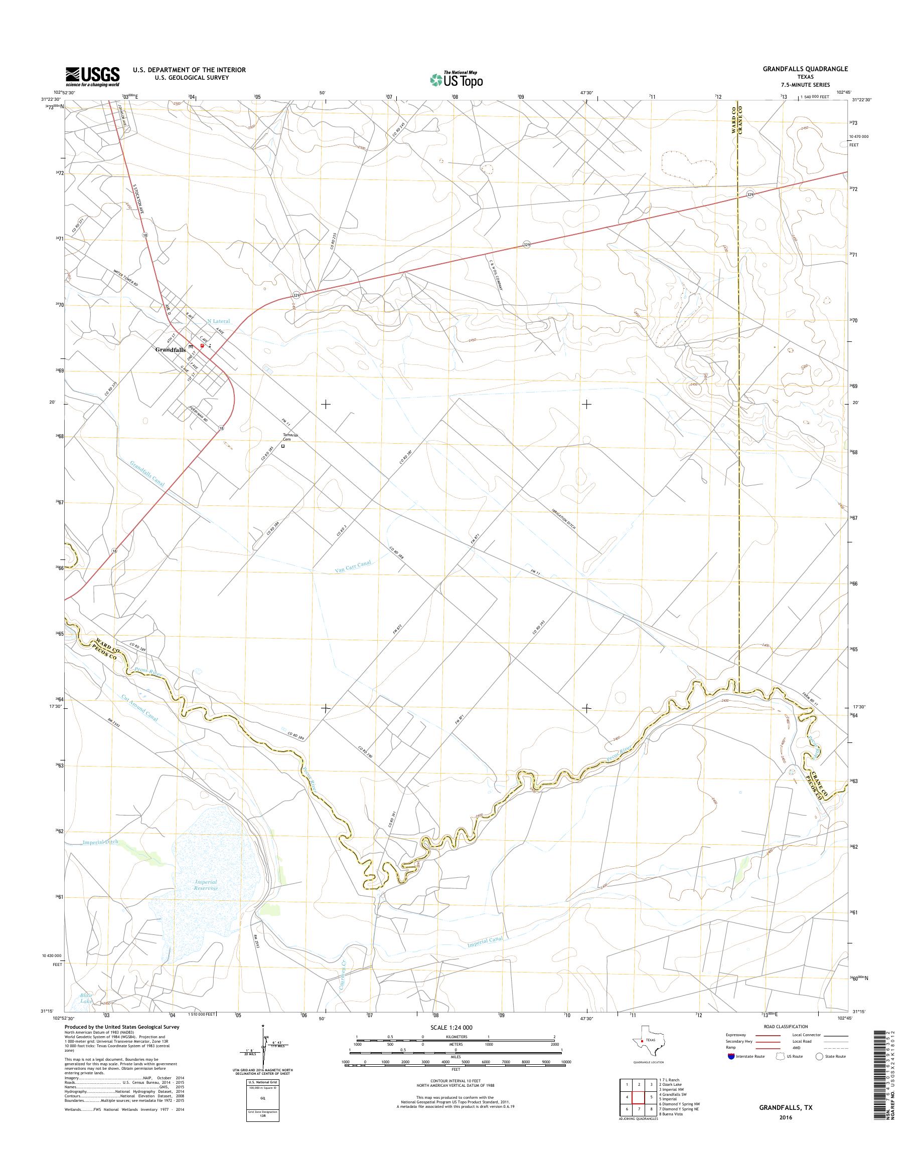MyTopo Grandfalls, Texas USGS Quad Topo Map