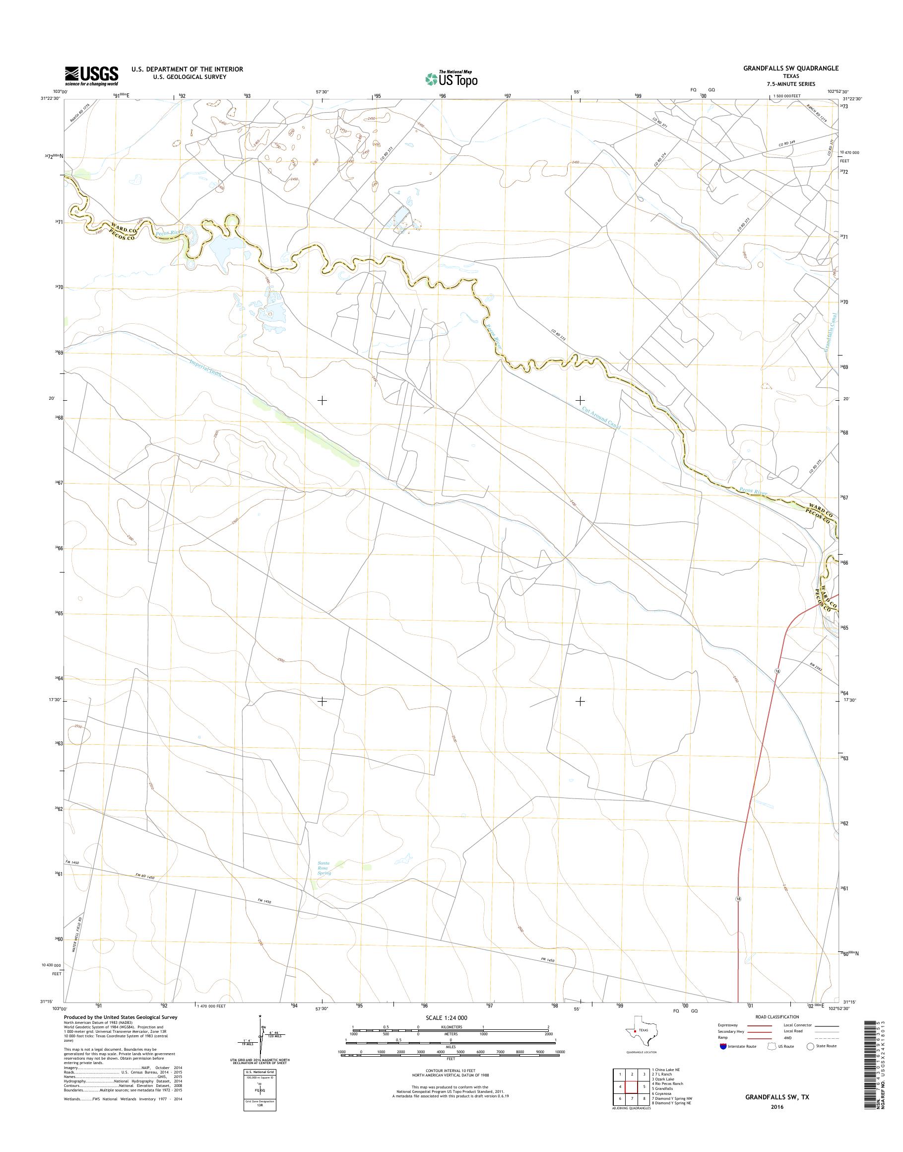 MyTopo Grandfalls SW, Texas USGS Quad Topo Map