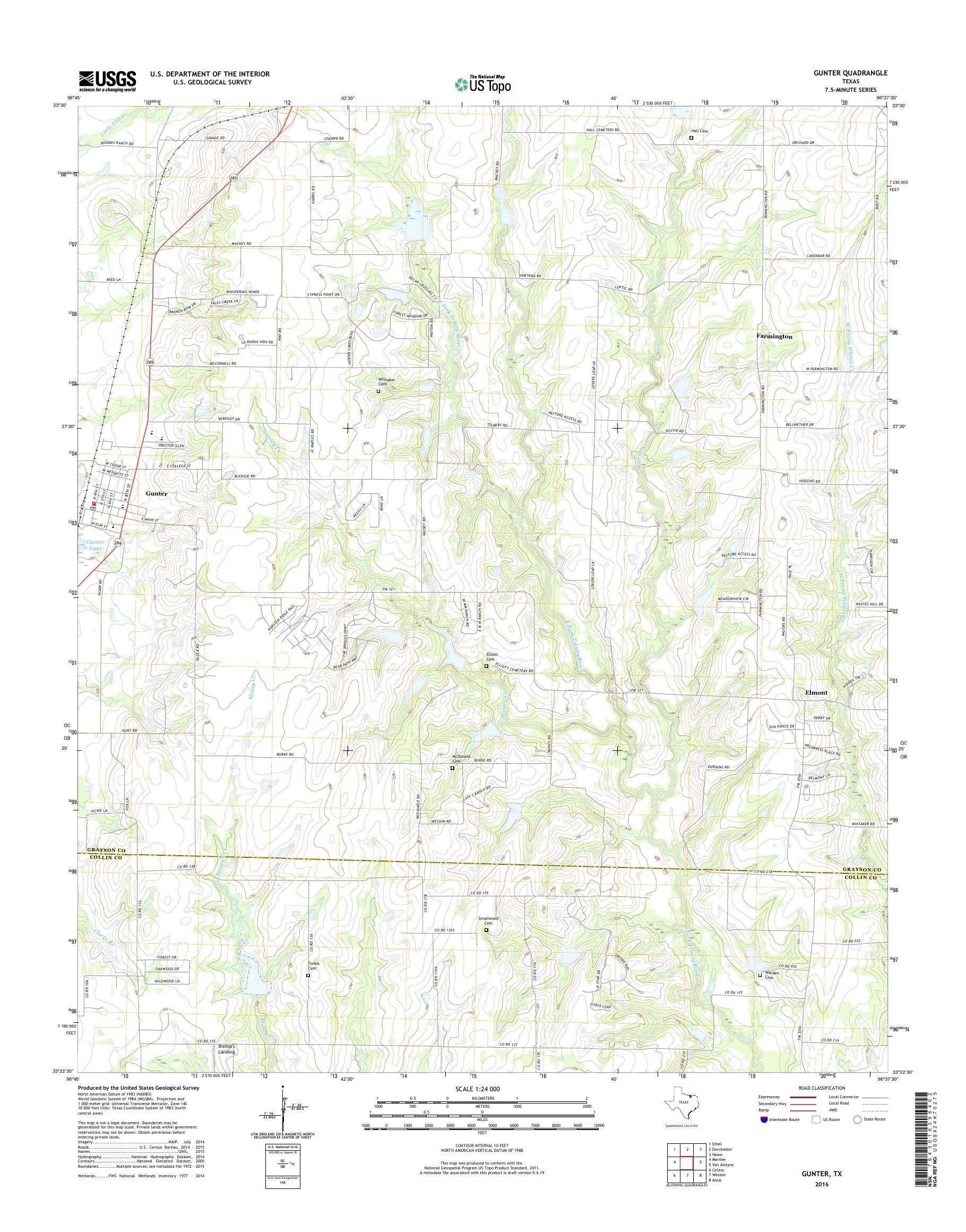 MyTopo Gunter, Texas USGS Quad Topo Map
