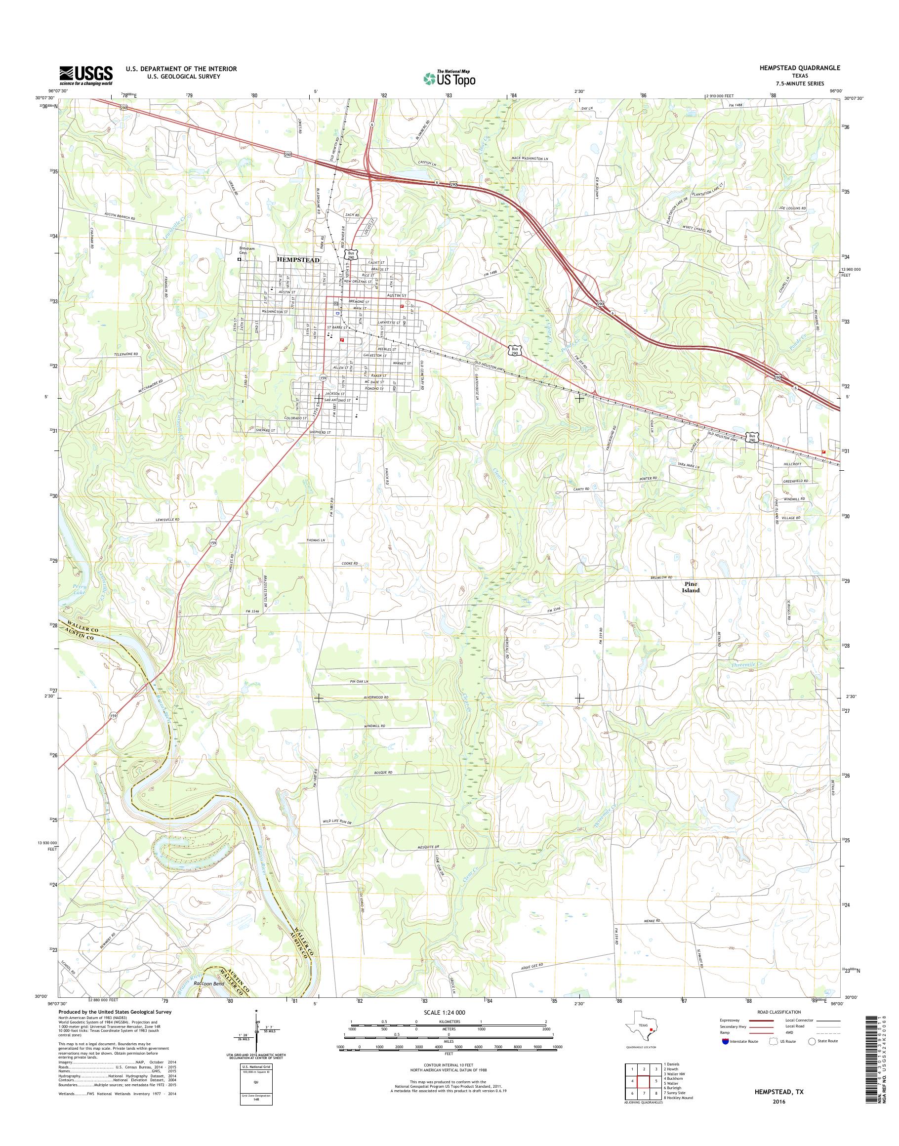MyTopo Hempstead, Texas USGS Quad Topo Map