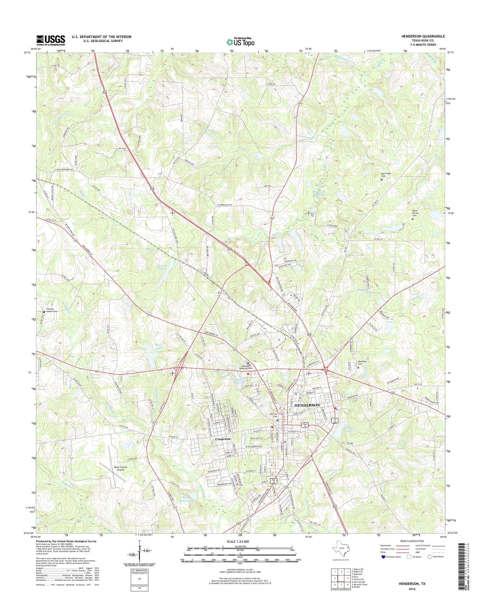 MyTopo Henderson, Texas USGS Quad Topo Map