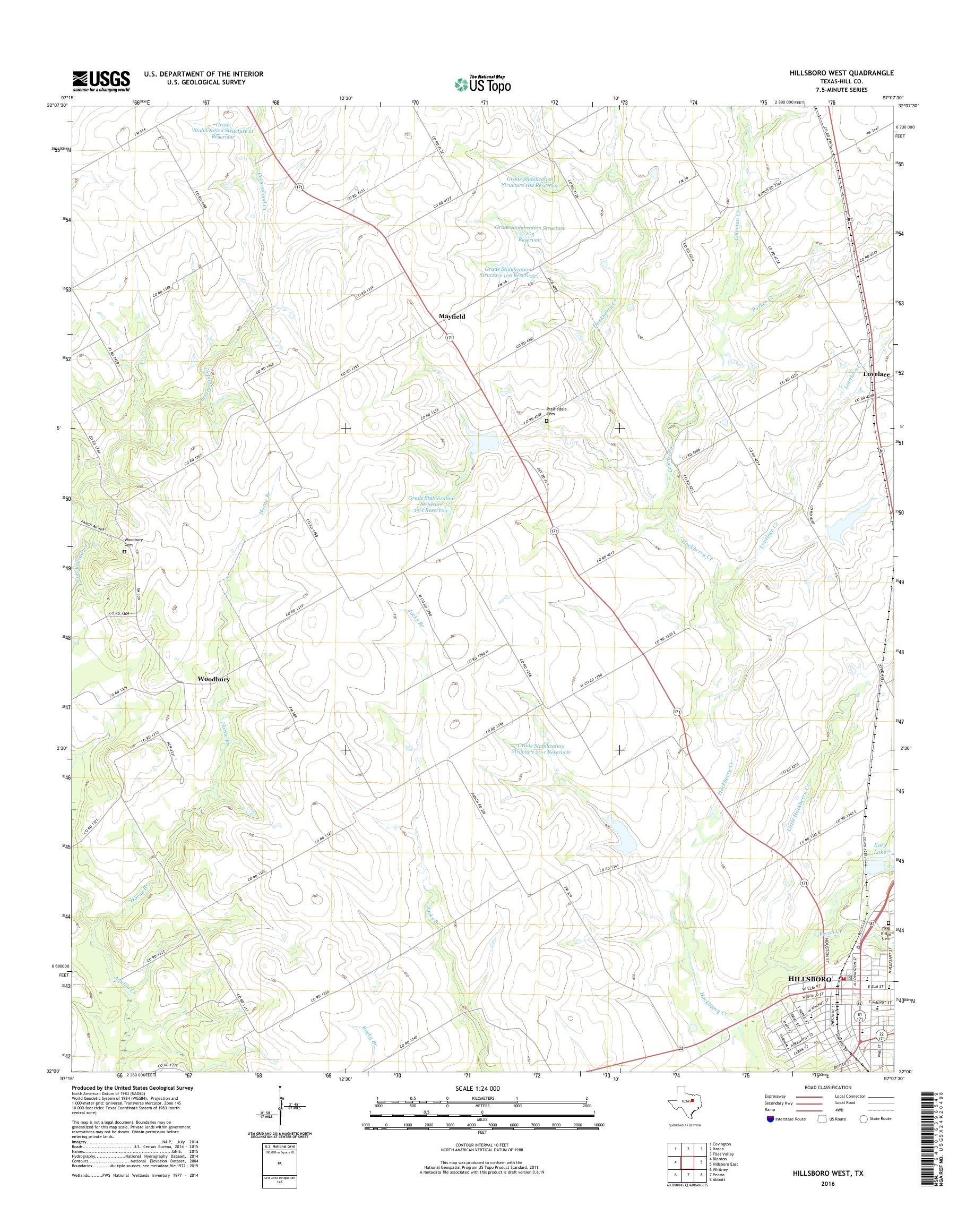 MyTopo Hillsboro West, Texas USGS Quad Topo Map