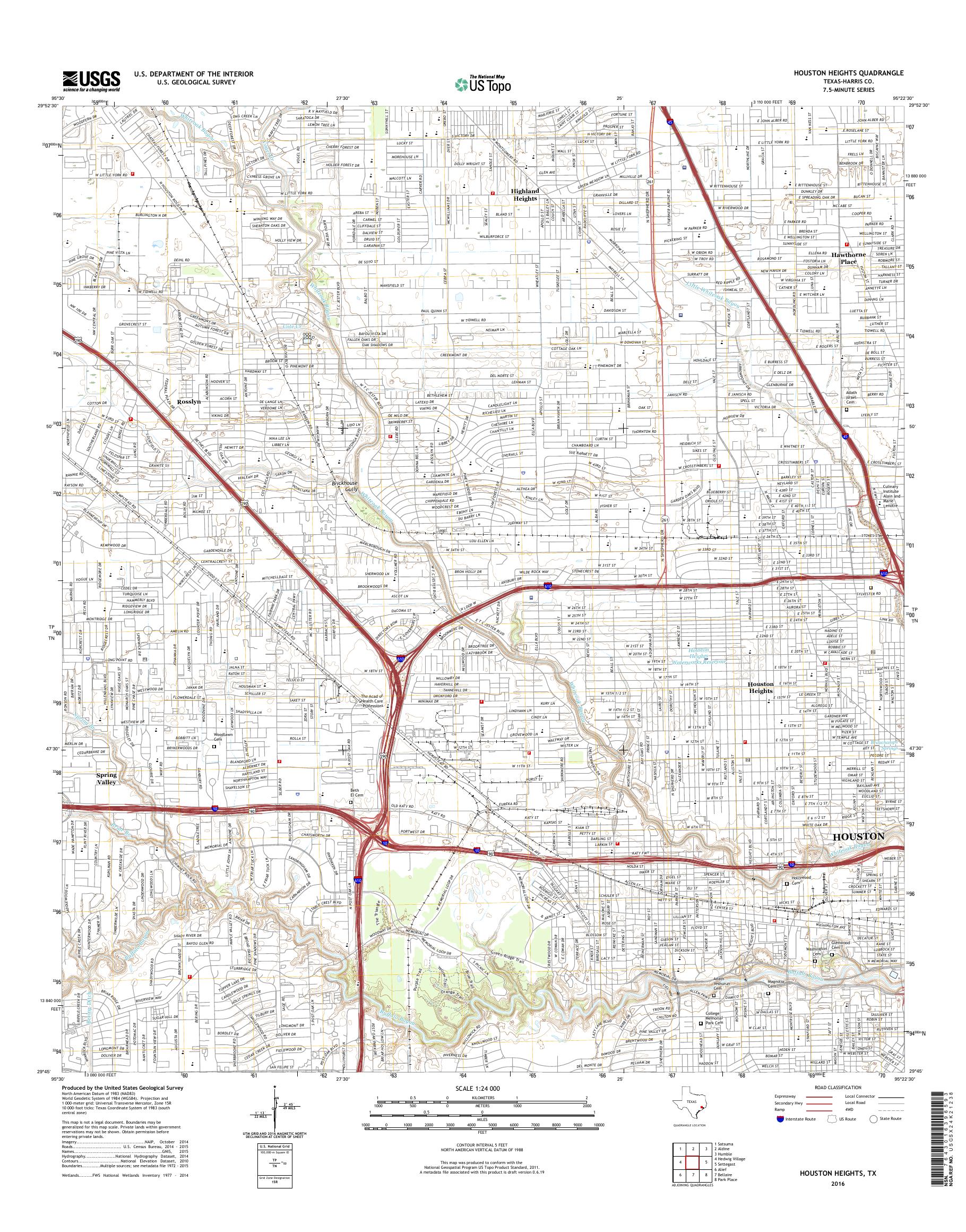 MyTopo Houston Heights, Texas USGS Quad Topo Map