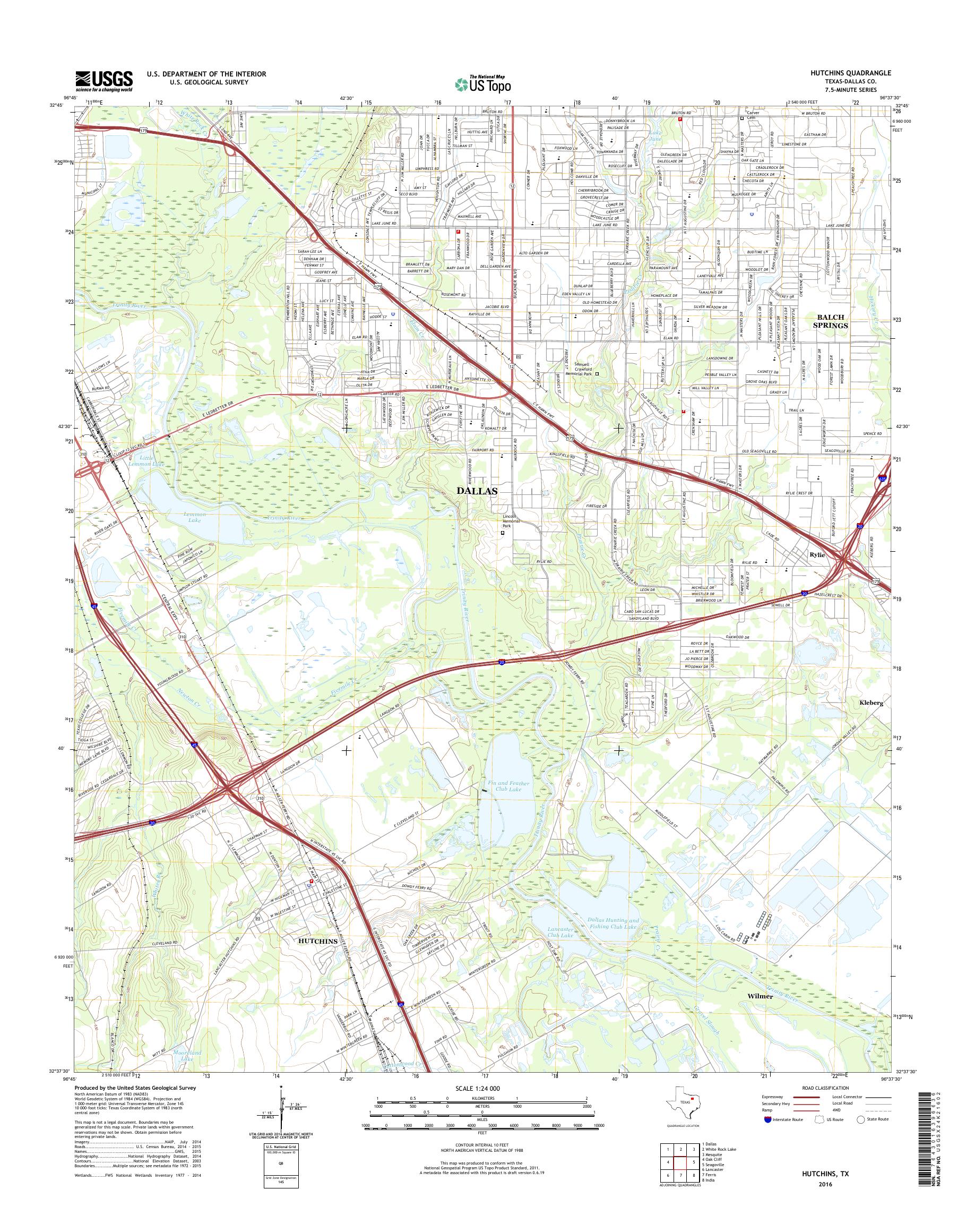 MyTopo Hutchins, Texas USGS Quad Topo Map