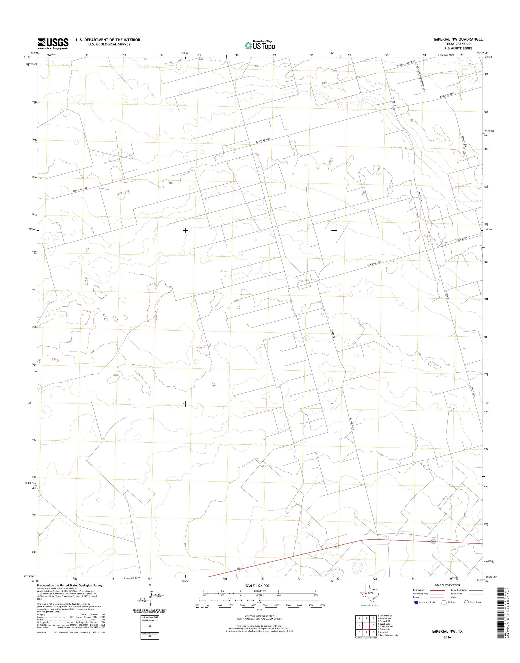 MyTopo Imperial NW, Texas USGS Quad Topo Map