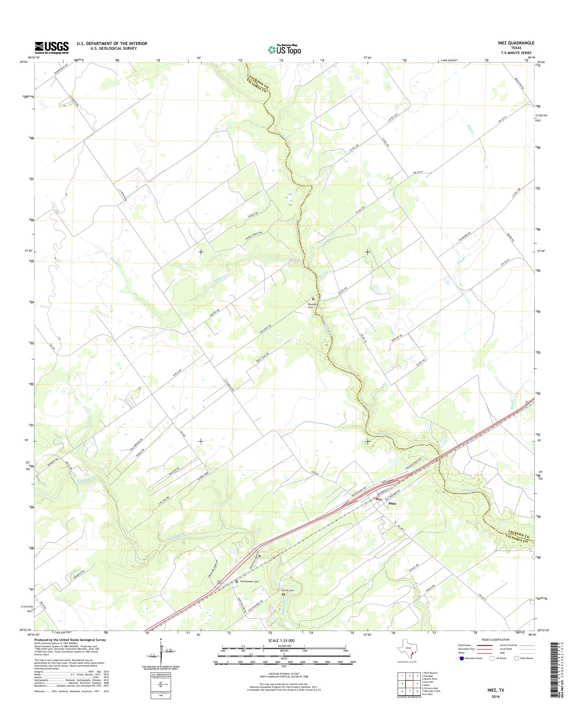 MyTopo Inez, Texas USGS Quad Topo Map