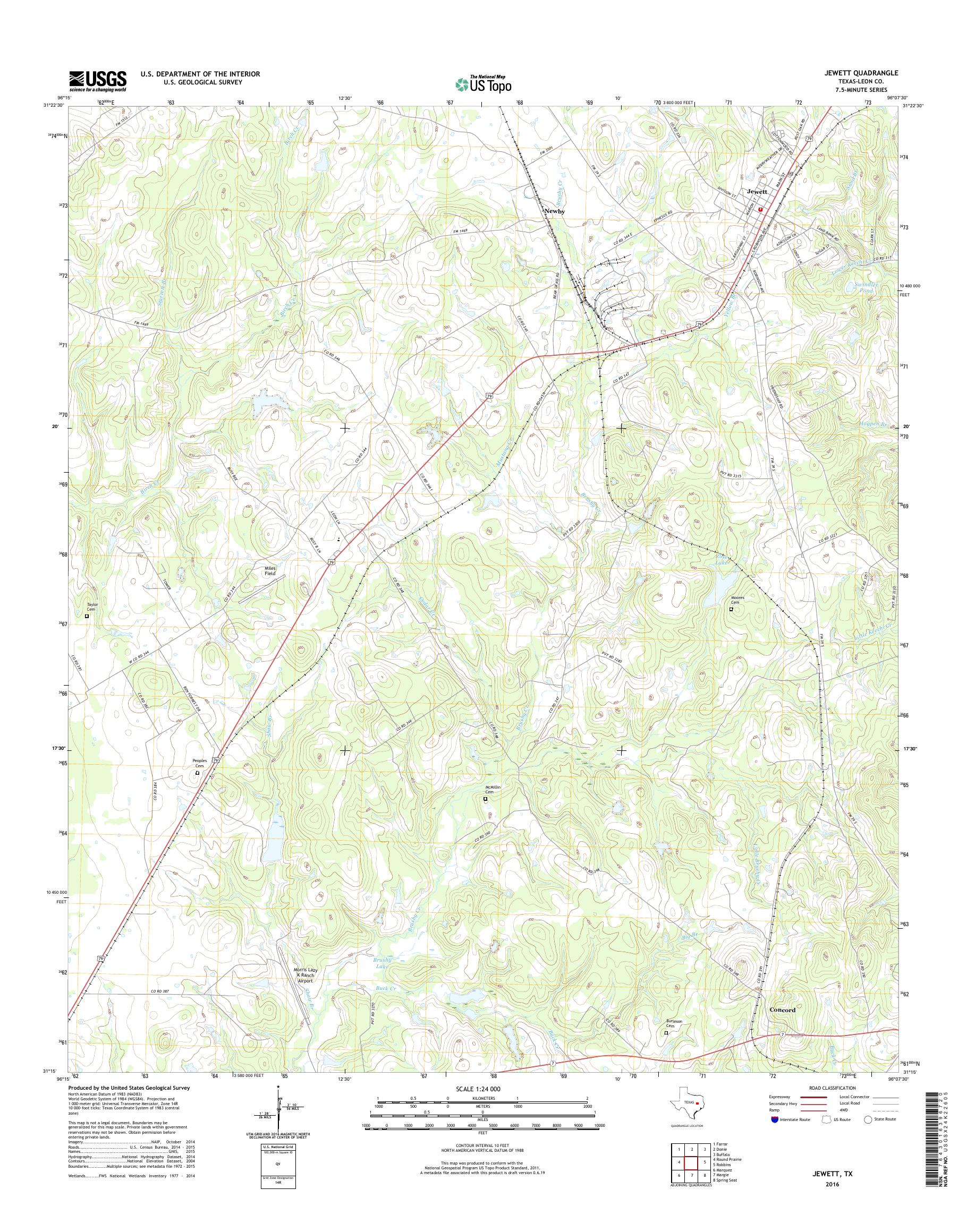 MyTopo Jewett, Texas USGS Quad Topo Map