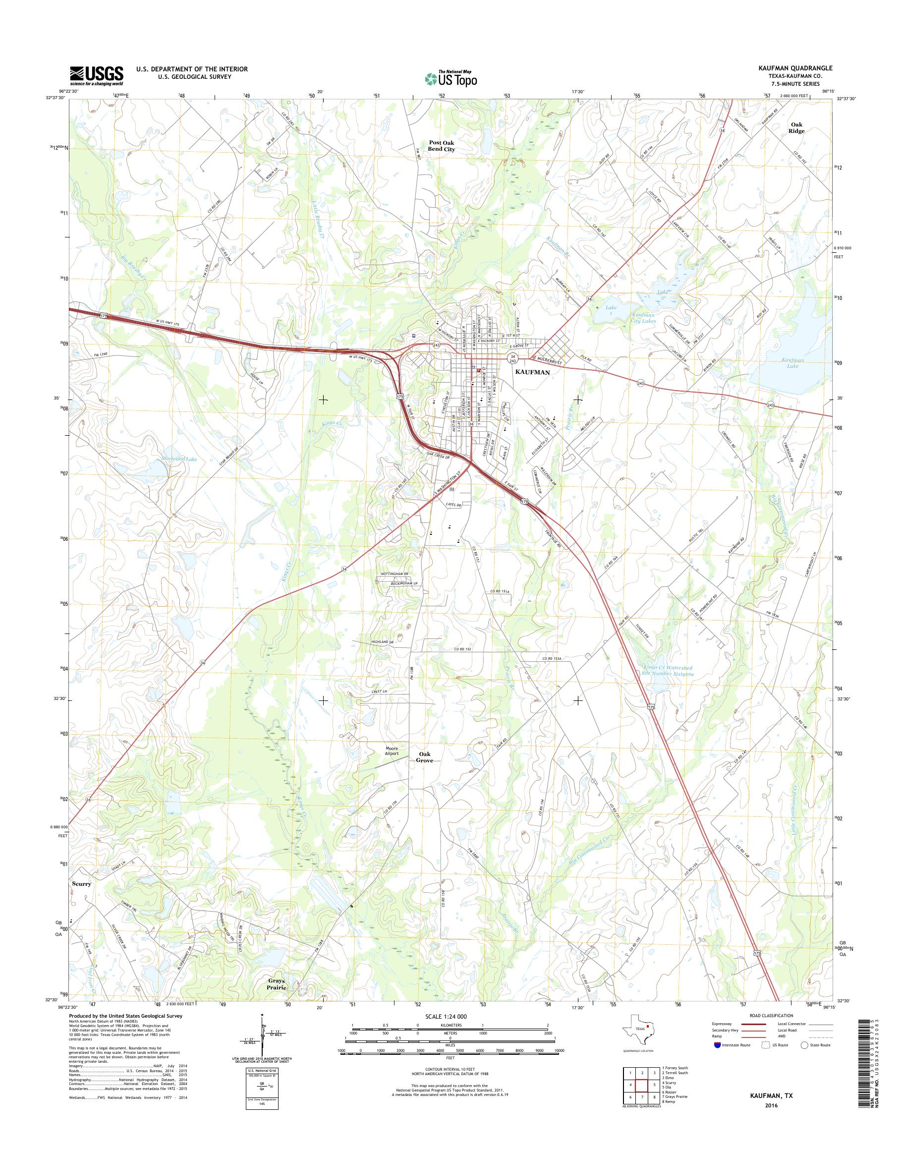 MyTopo Kaufman, Texas USGS Quad Topo Map