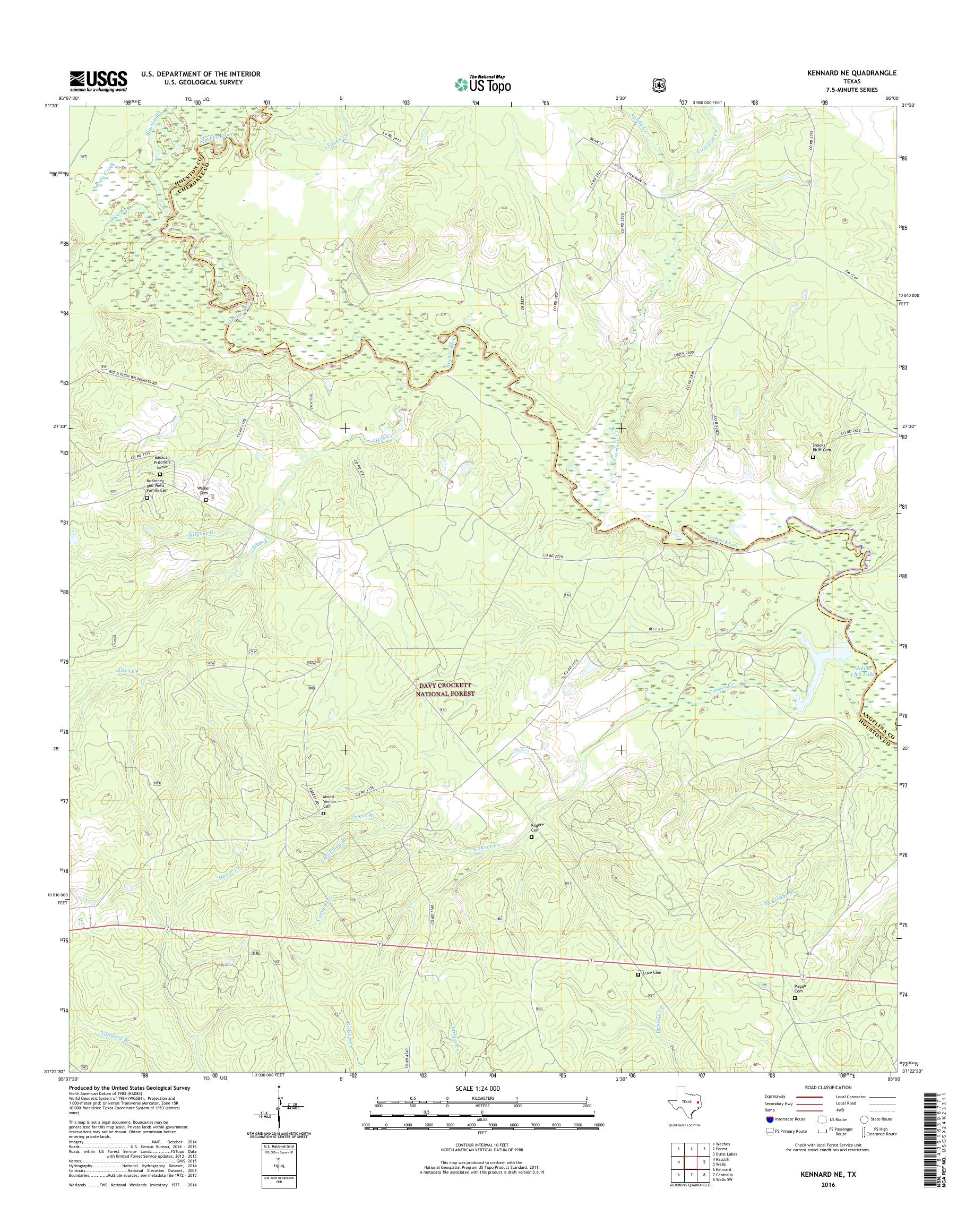 MyTopo Kennard NE, Texas USGS Quad Topo Map