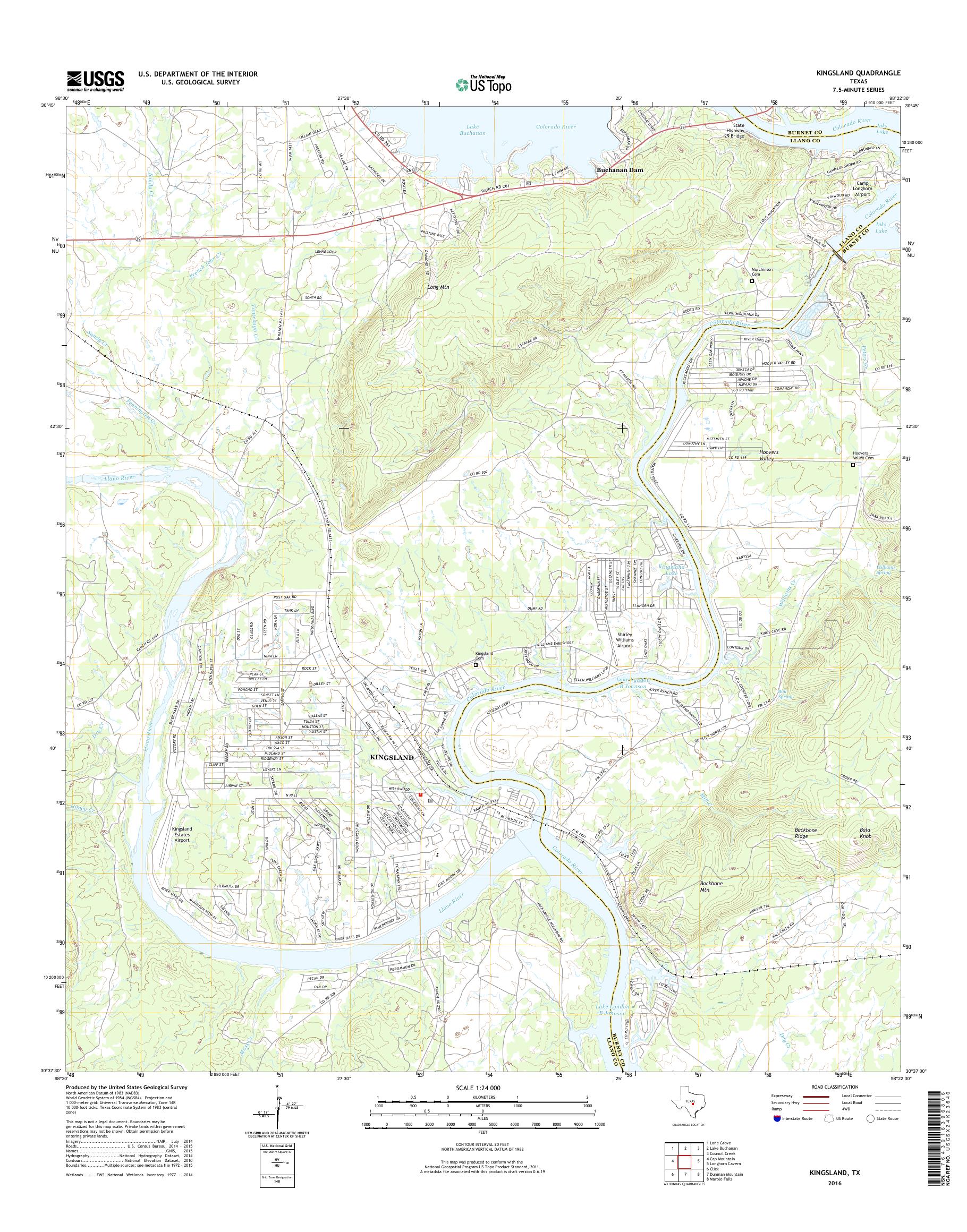 MyTopo Kingsland, Texas USGS Quad Topo Map