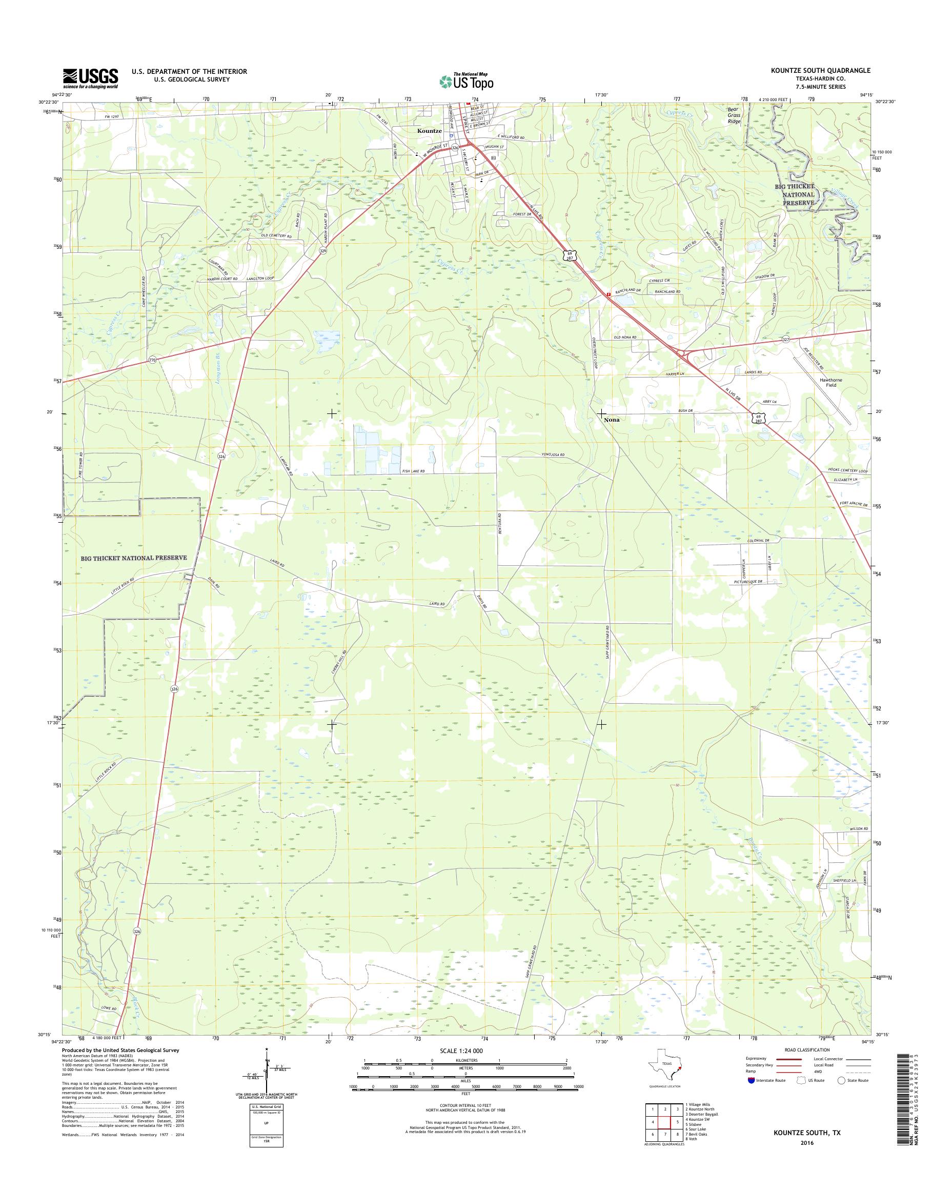 MyTopo Kountze South, Texas USGS Quad Topo Map