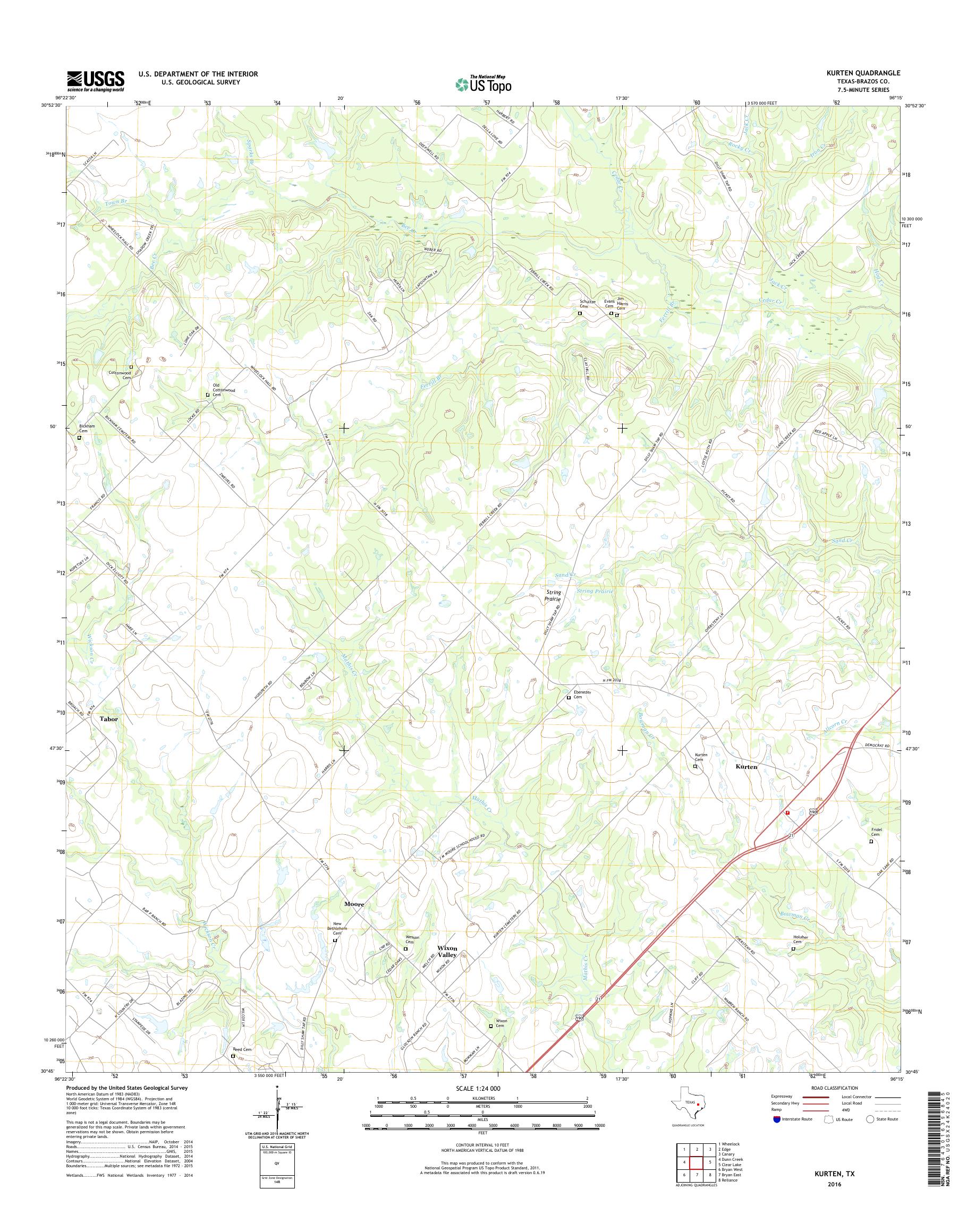 MyTopo Kurten, Texas USGS Quad Topo Map