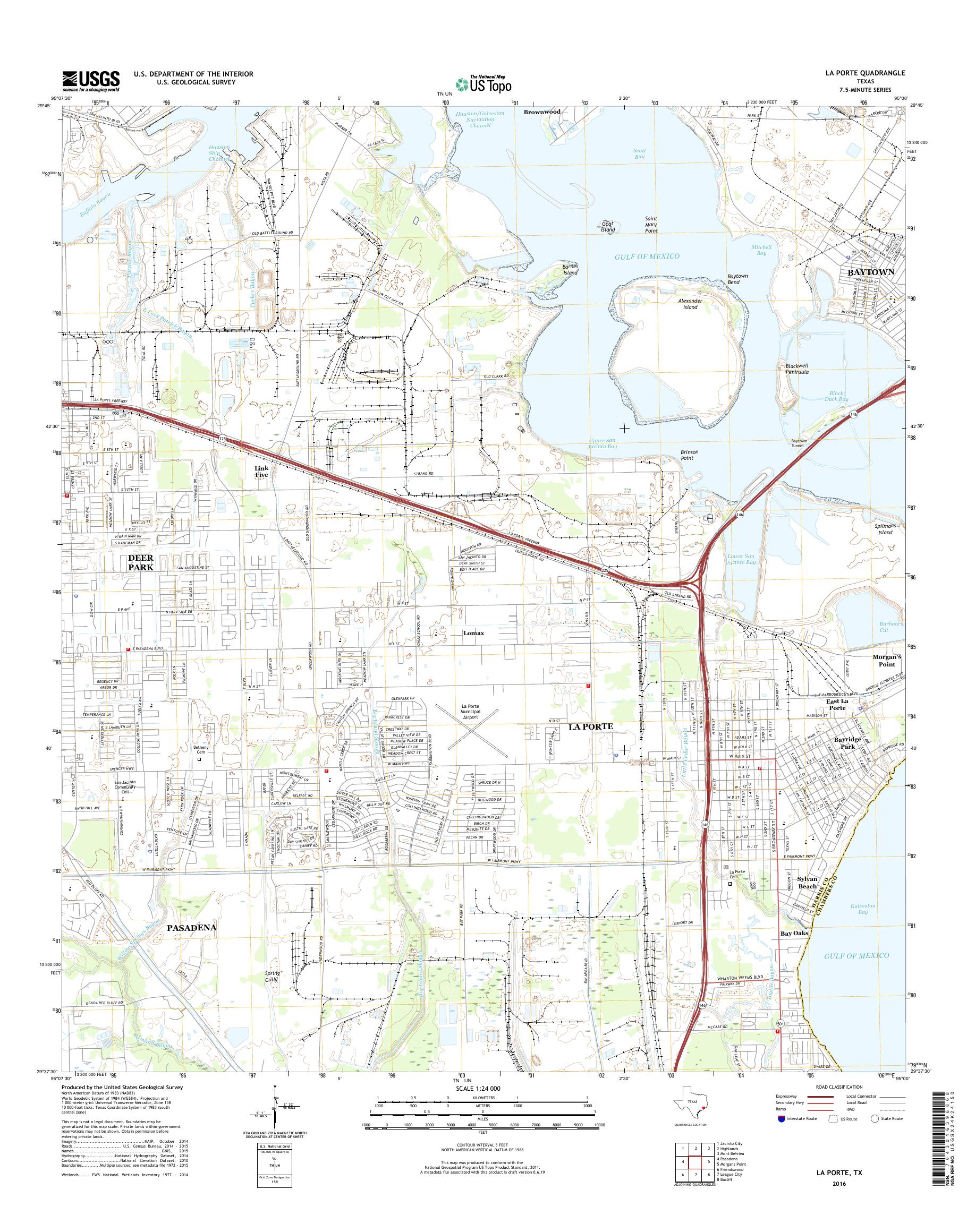MyTopo La Porte Texas USGS Quad - TX La Porte 20160311 TM Geo