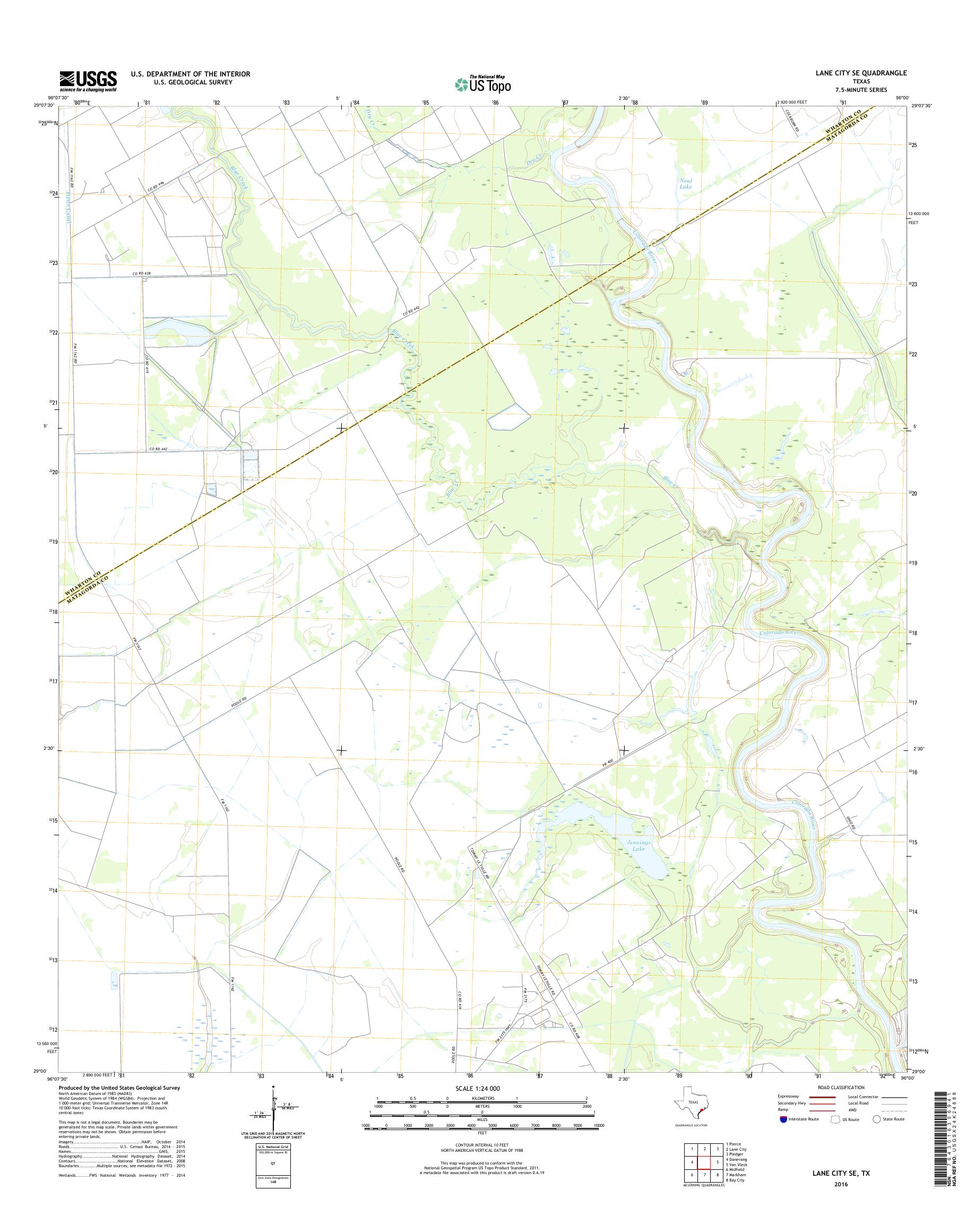 MyTopo Lane City SE, Texas USGS Quad Topo Map