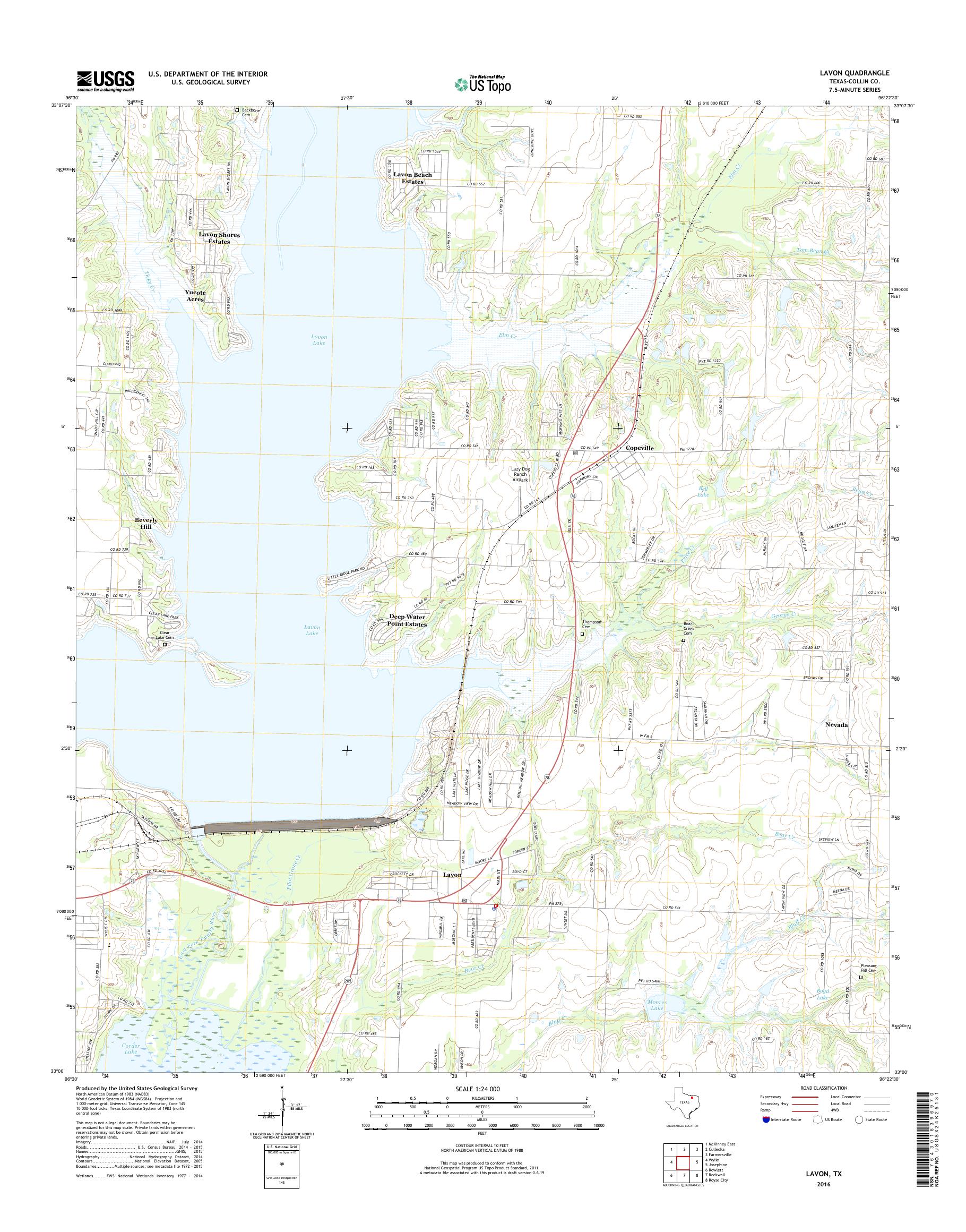 MyTopo Lavon, Texas USGS Quad Topo Map