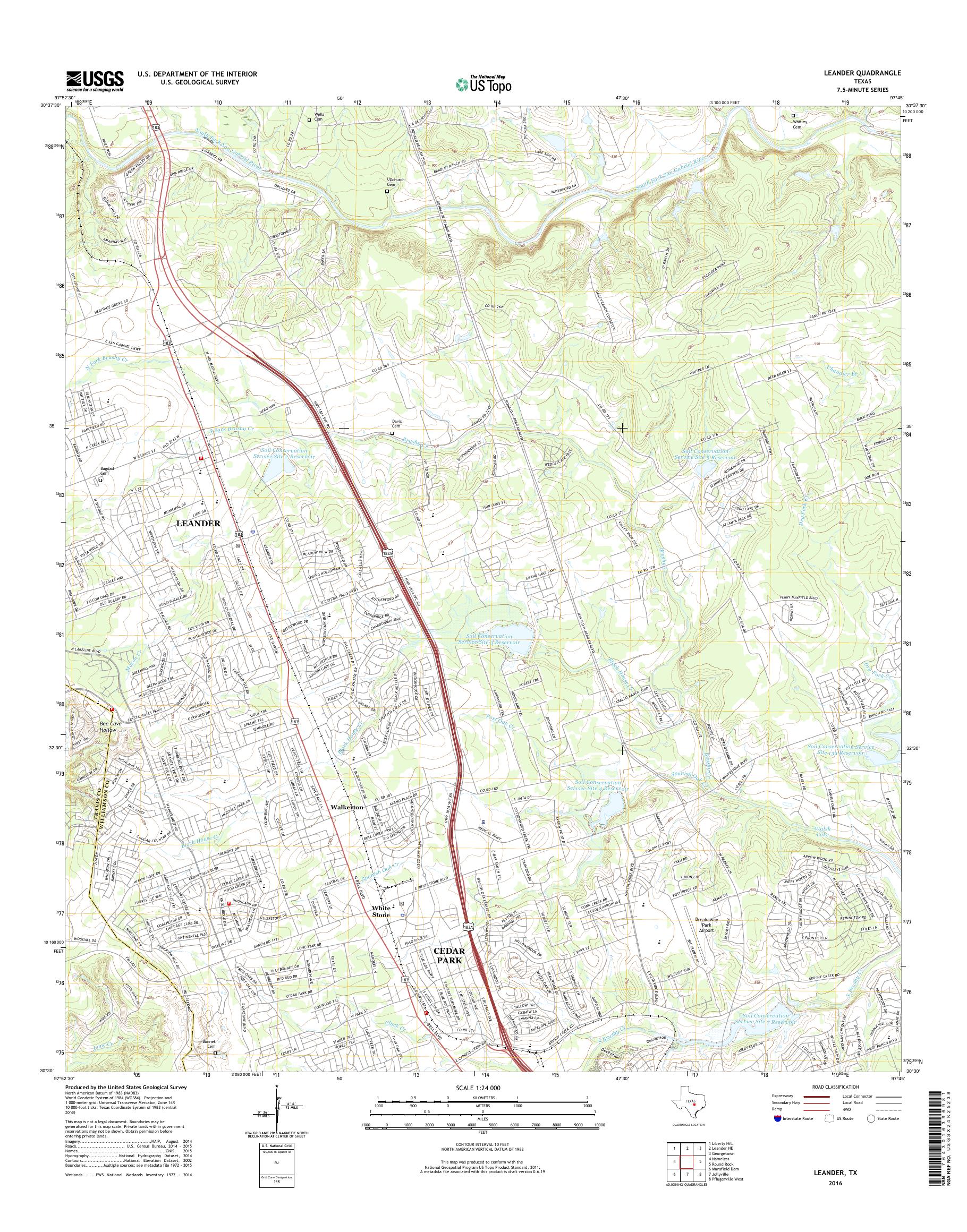 MyTopo Leander, Texas USGS Quad Topo Map