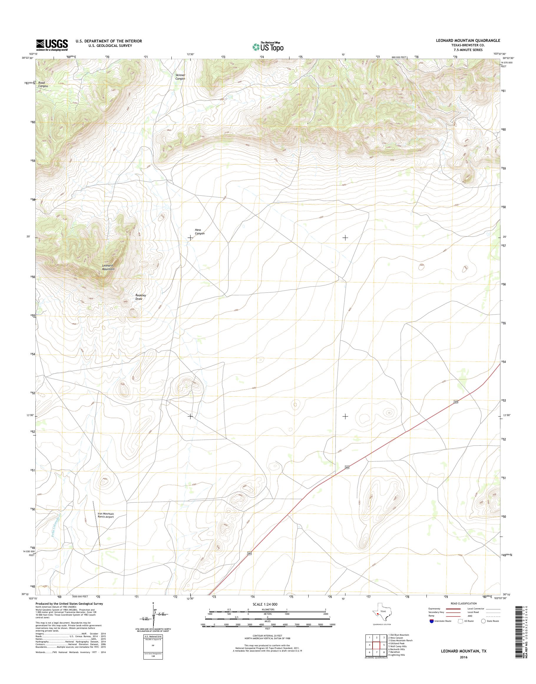 MyTopo Leonard Mountain, Texas USGS Quad Topo Map