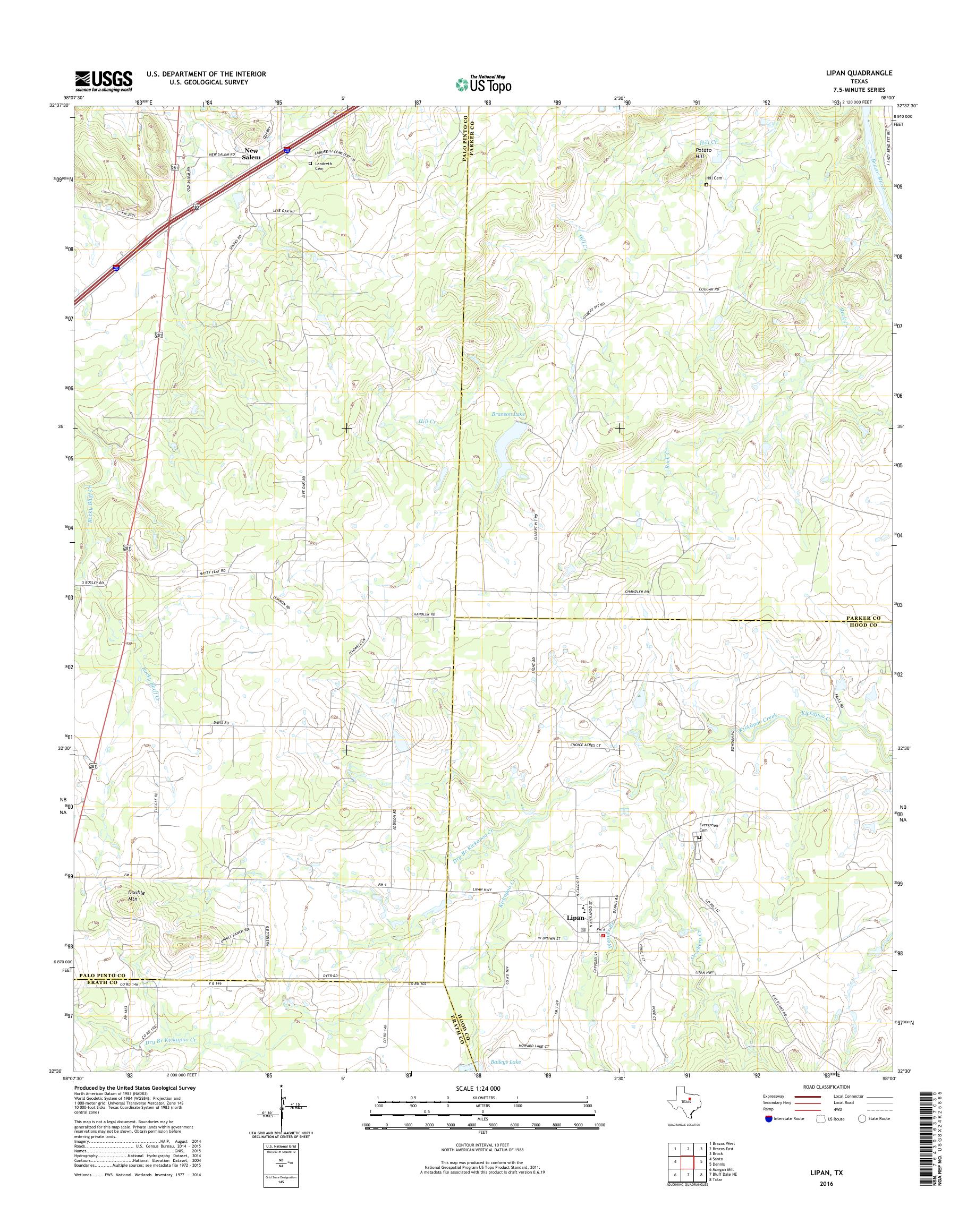 MyTopo Lipan, Texas USGS Quad Topo Map
