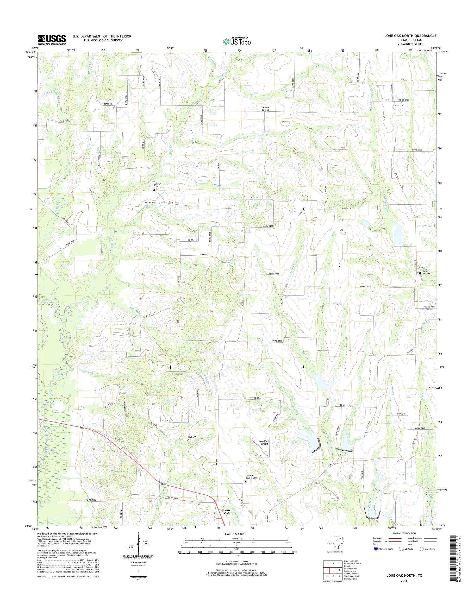 MyTopo Lone Oak North, Texas USGS Quad Topo Map