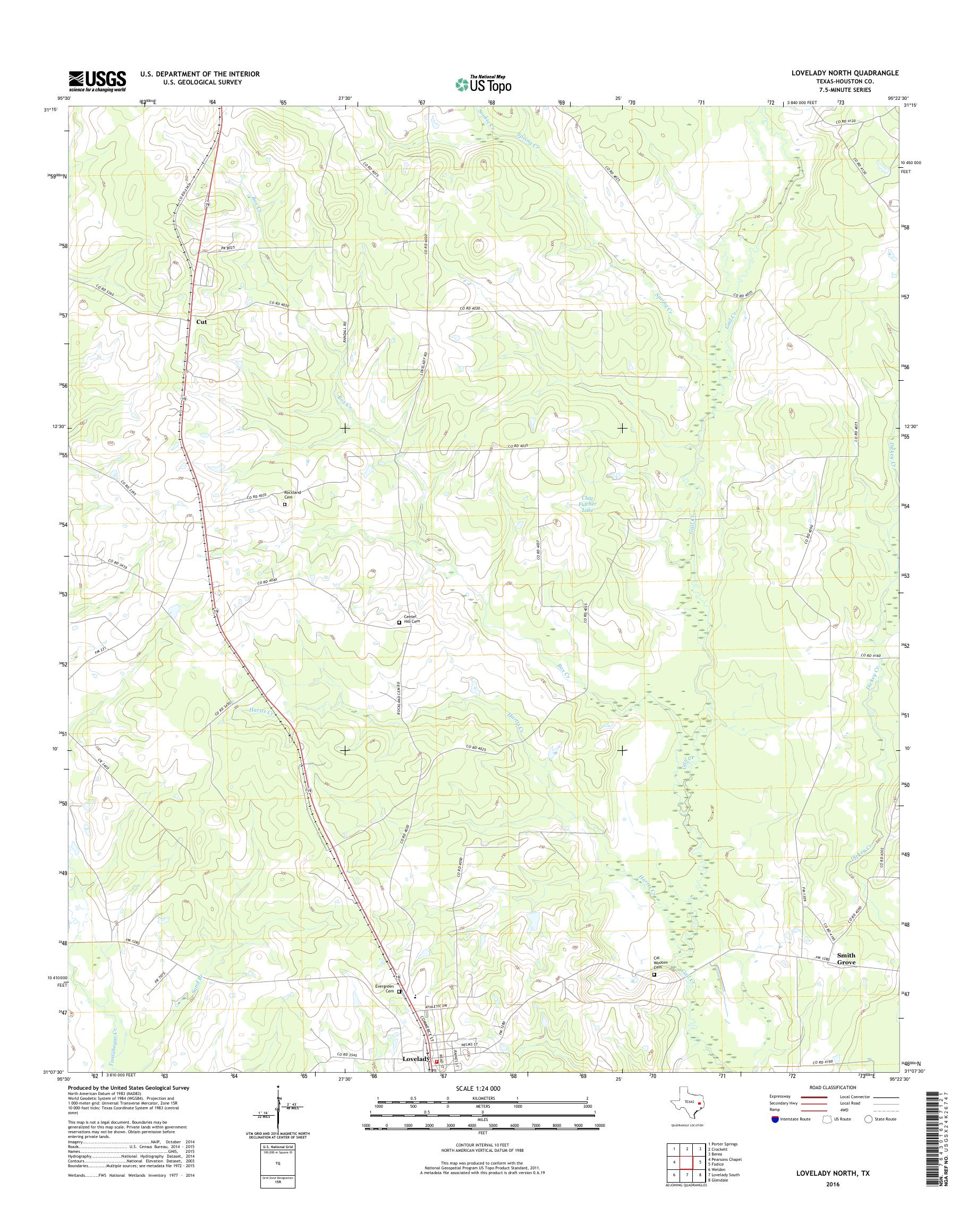 MyTopo Lovelady North, Texas USGS Quad Topo Map