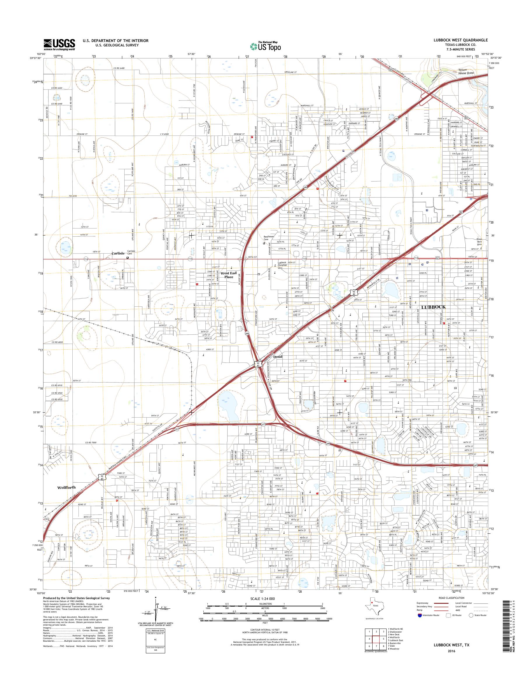 MyTopo Lubbock West, Texas USGS Quad Topo Map
