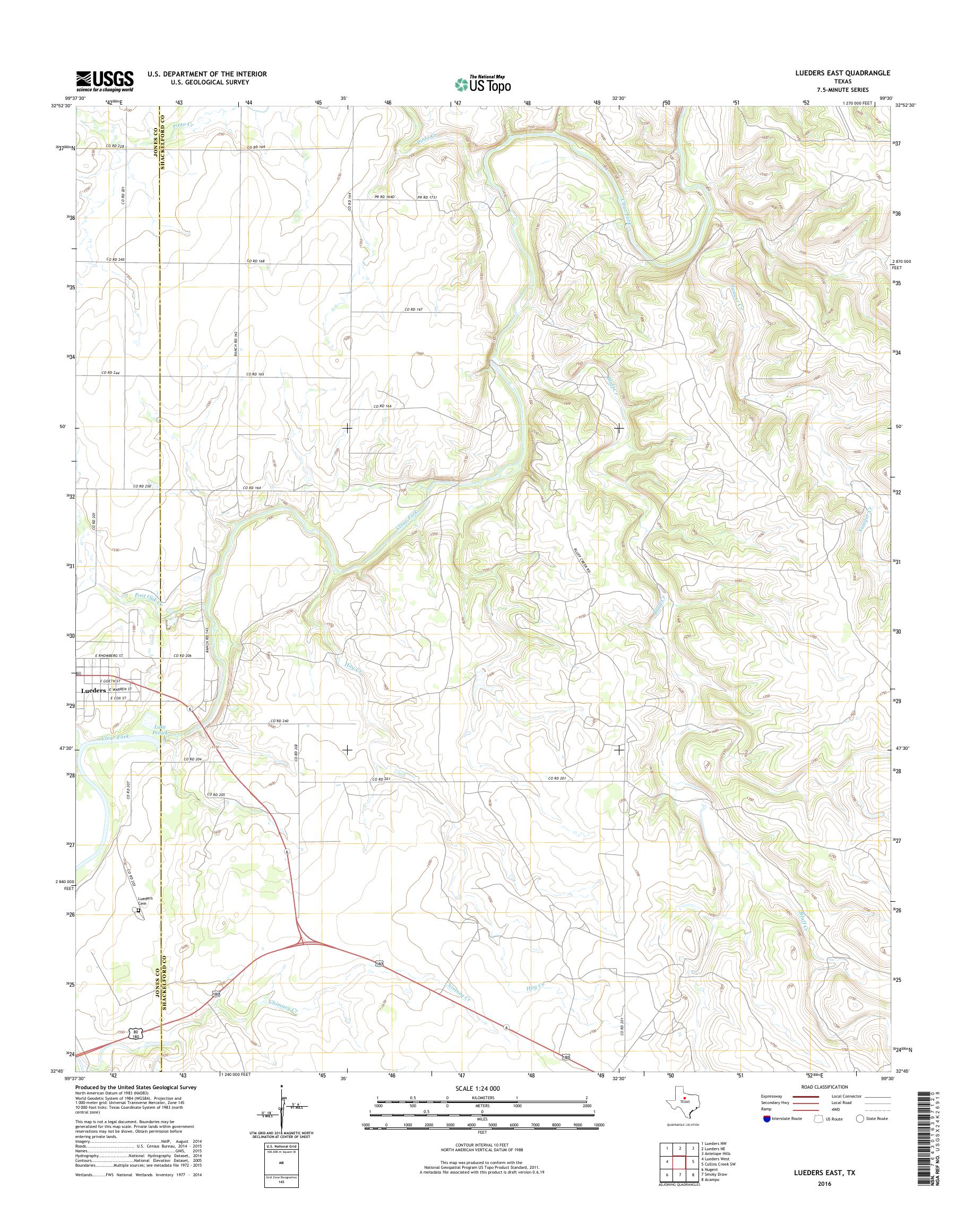 MyTopo Lueders East, Texas USGS Quad Topo Map