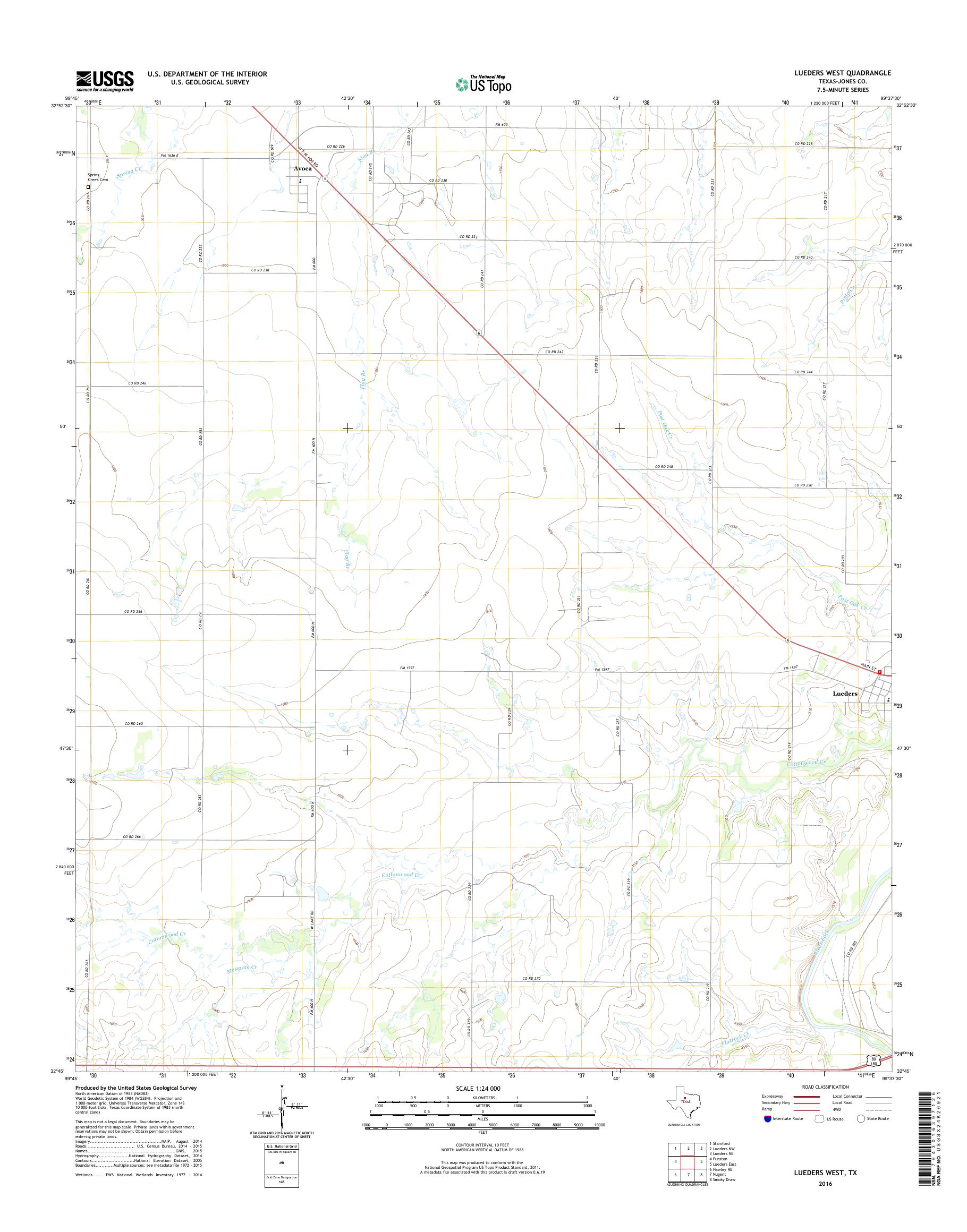MyTopo Lueders West, Texas USGS Quad Topo Map