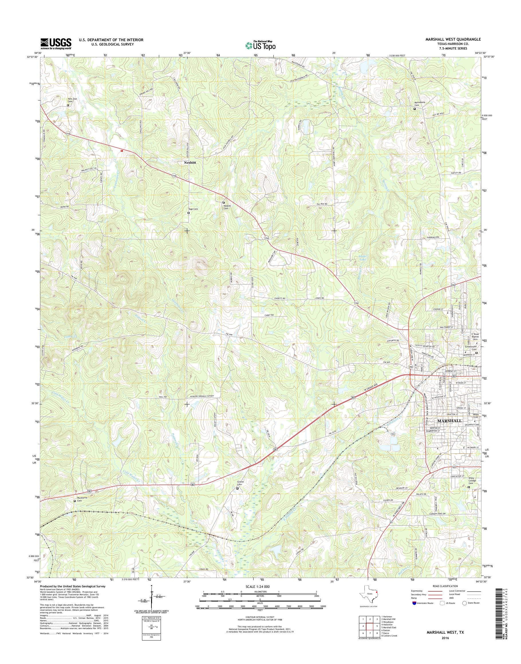 MyTopo Marshall West, Texas USGS Quad Topo Map