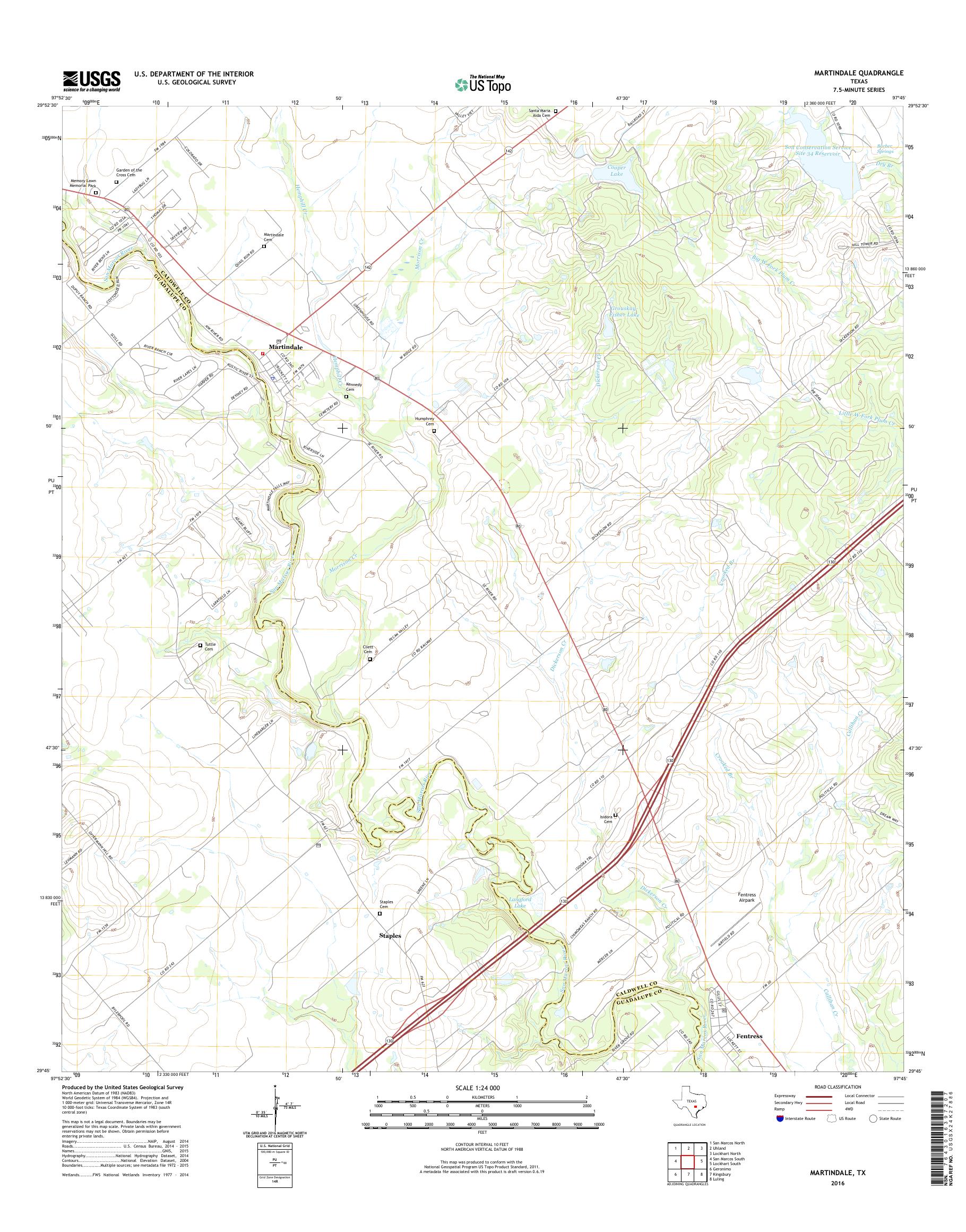 MyTopo Martindale, Texas USGS Quad Topo Map