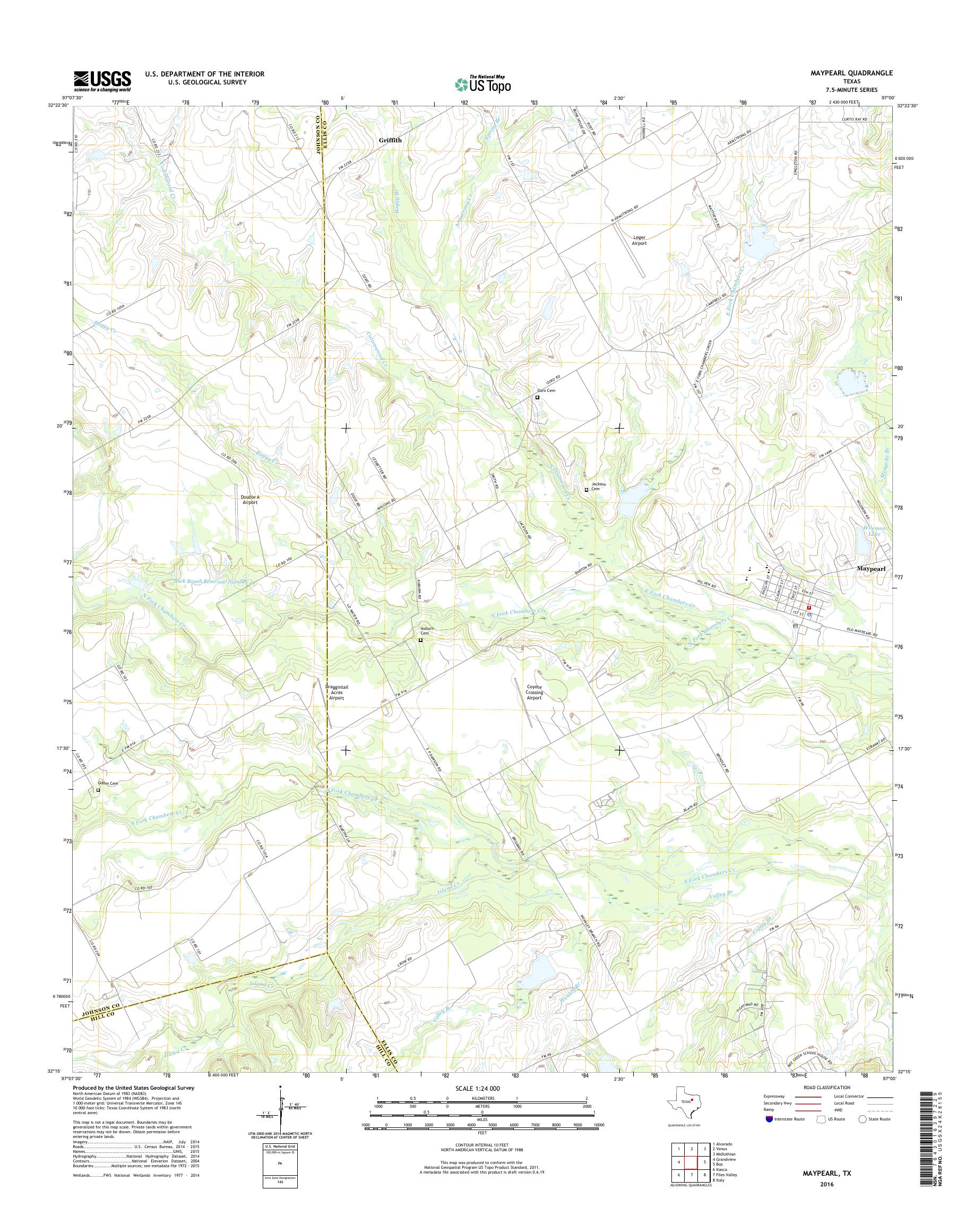 MyTopo Maypearl, Texas USGS Quad Topo Map