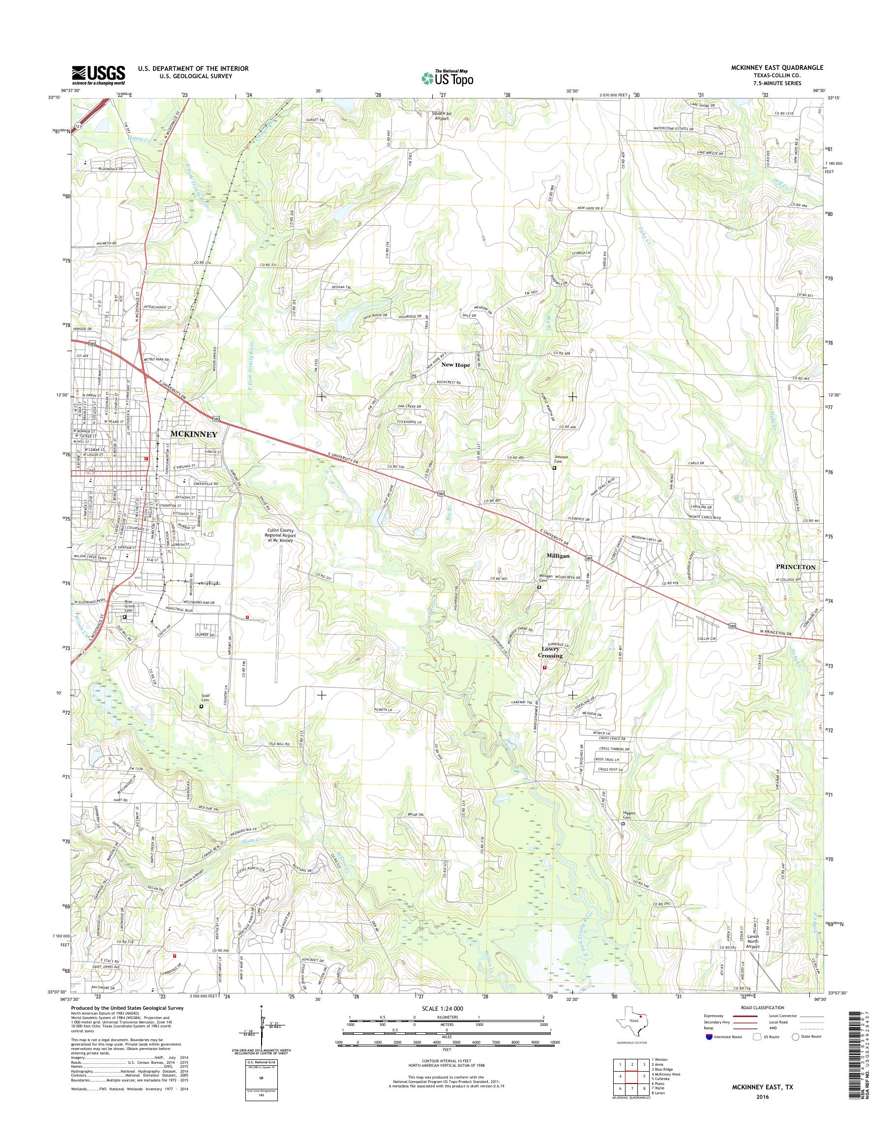 MyTopo McKinney East, Texas USGS Quad Topo Map