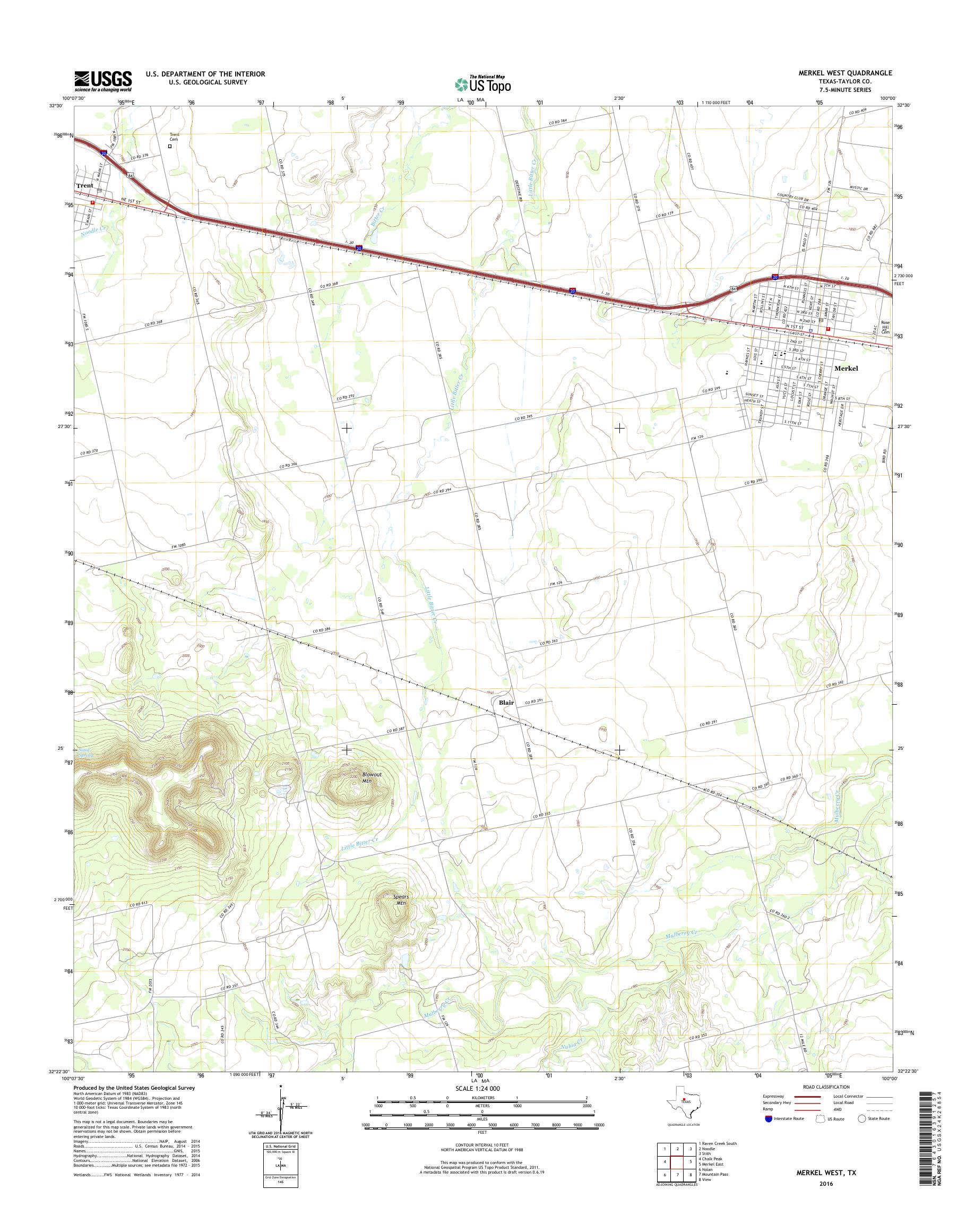 MyTopo Merkel West, Texas USGS Quad Topo Map